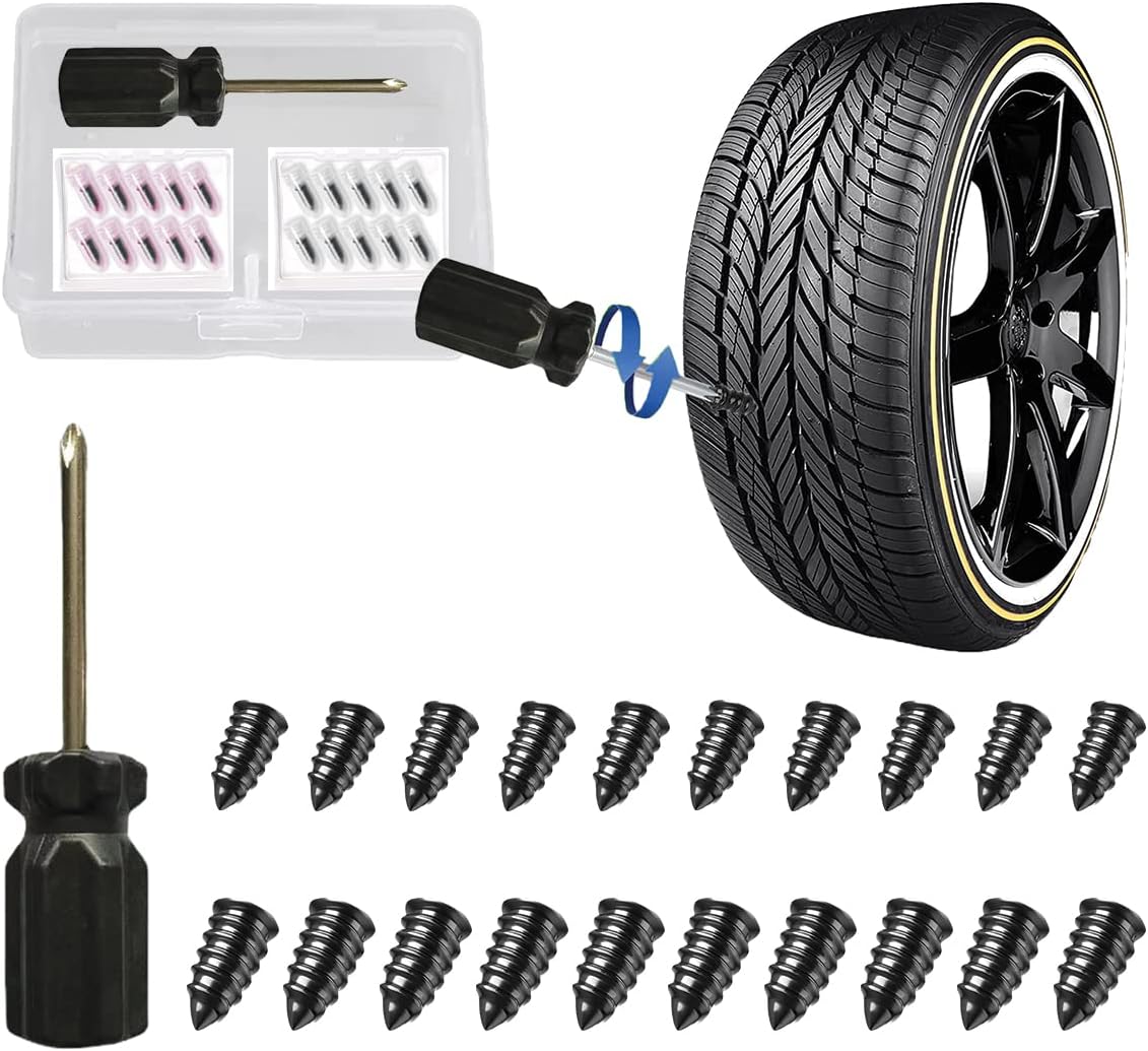 20pcs Tyre Repair Kit, Tire Rubber Nails Tool, Self-Service Car Wheel Puncture Repair Screws with Screwdriver Set for Auto, Motorcycle, Bike, Truck, Tractor, Jeep, ATV (10S & 10L)