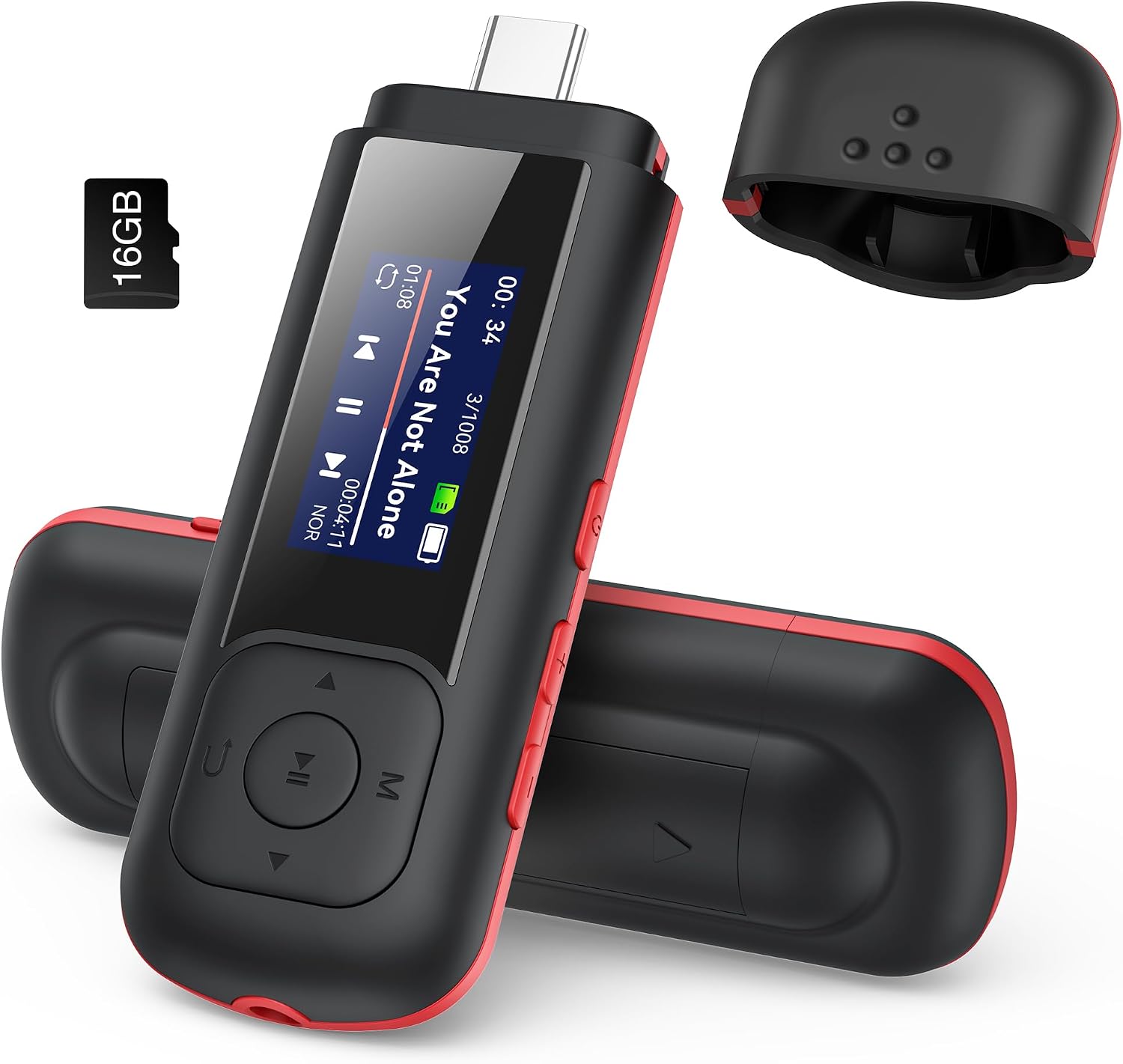 AGPTEK 16GB USB C MP3 Player, A55S 2 in 1 Type-C & USB Stick Music Player | Supports Replaceable AAA Battery, FM Radio, Recording