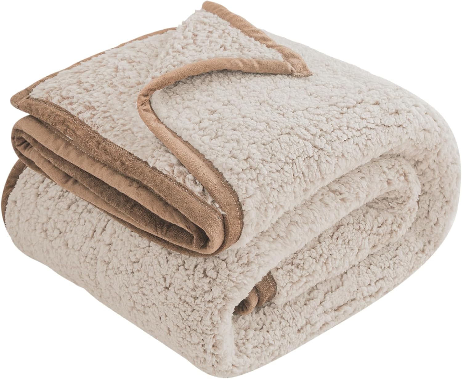 EMME Fuzzy Fleece Warm Queen Blanket 90"x90" Ultra Soft Large Warm Sherpa Blanket Microfiber Cozy Blanket for Bed Sofa Lightweight Fuzzy Thick Reversible Blanket (Khaki, 90"x90")