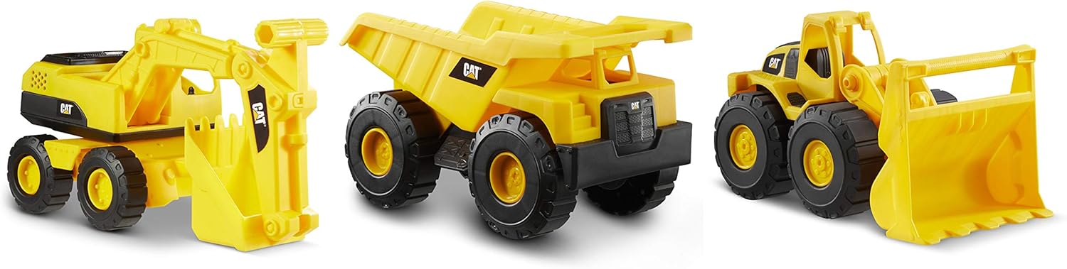 Caterpillar 82360 Construction Vehicles Mini Crew 3 Pack-Dump Truck, Wheel Loader, & Excavator, Yellow