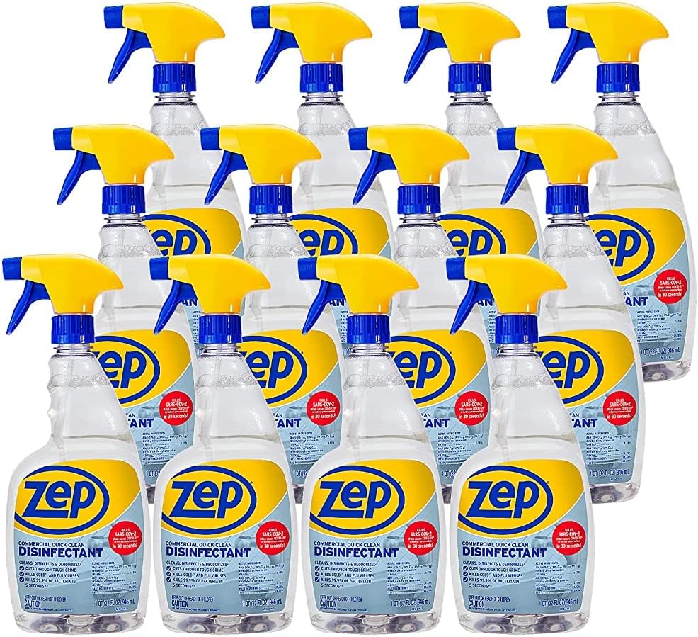 Zep Quick Clean Disinfectant 32 oz. Case of 12 Kills 99.9% of Bacteria in 5 Seconds (ZUQCD32)