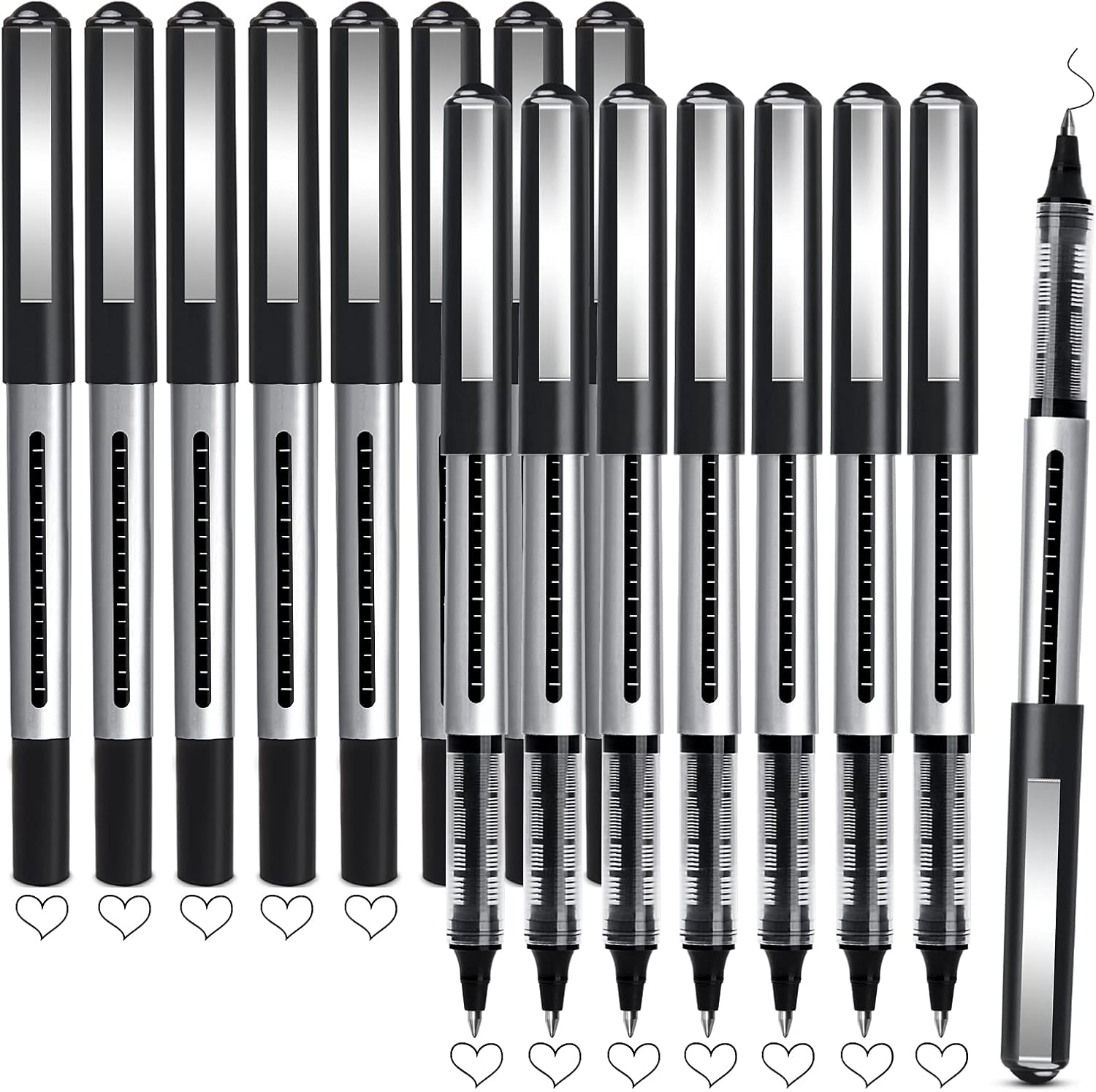 APOGO Rollerball Pens Black Gel Pens 16 Pack Gel Ink Rollerball Pens, 0.5mm Liquid Ink Rollerball Pens, Ballpoint Pens Writing Pens for Signature, Taking Notes, Office Pens/Stationary Supplies
