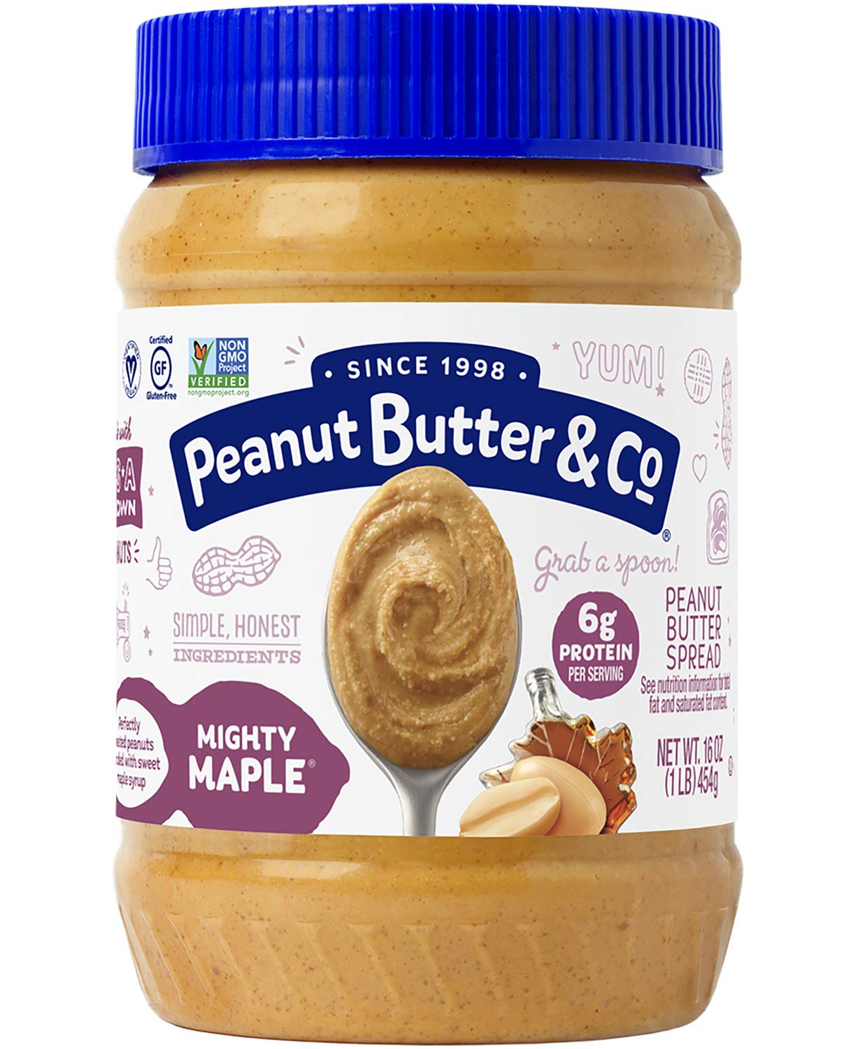 Peanut Butter & Co. Peanut Butter, Non-GMO, Gluten Free, Vegan, Mighty Maple, 16 Ounce Jar