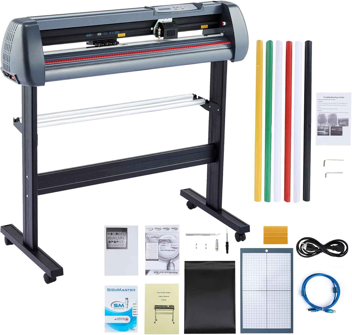 CREWORKS 34" Vinyl Cutter with Stand, Vinyl Plotter Cutter with Digital Controls, Sticker Cutting Plotter Printer Machine for T-Shirt Decal Banner, 31.5ips Cutting Speed, with SignMaster Software