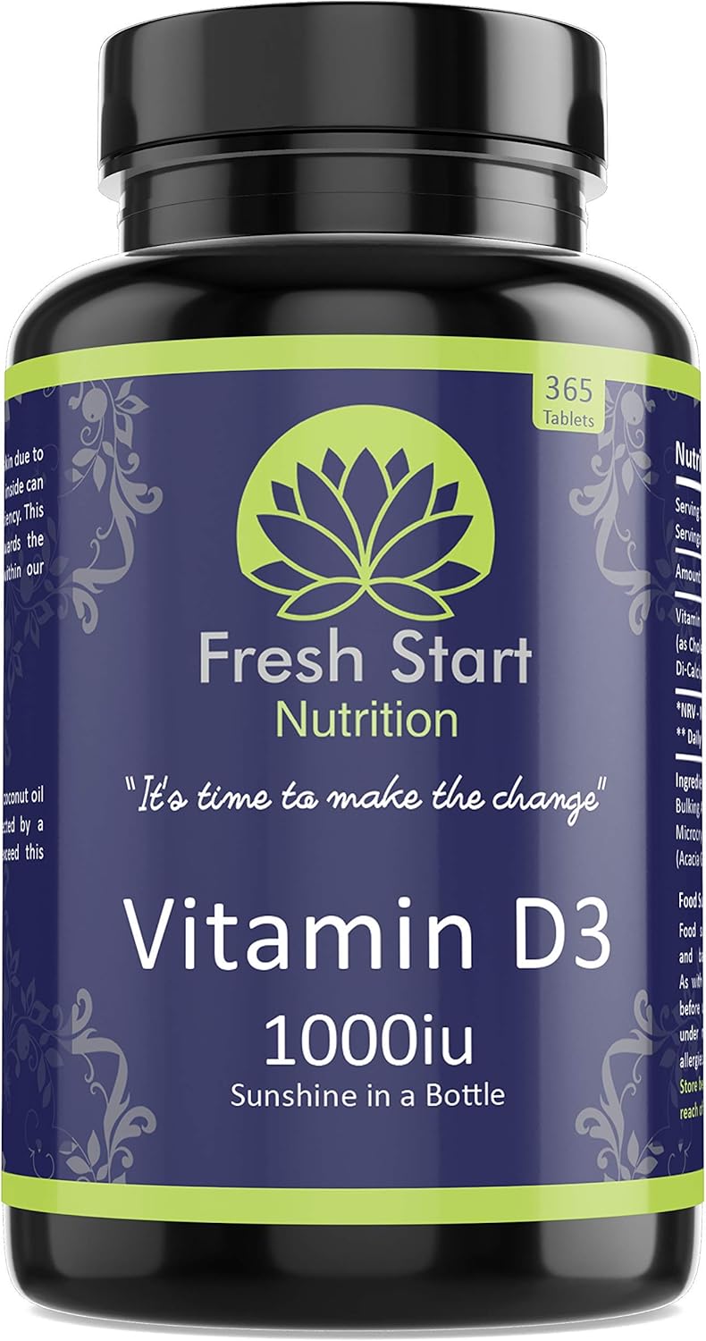 Vitamin D3 1000iu Tablets | 365 (1 Year Supply) Vegetarian Vitamin D Supplement Tiny Easy to Swallow Pills | VIT D as Cholecalciferol | Fresh Start Nutrition