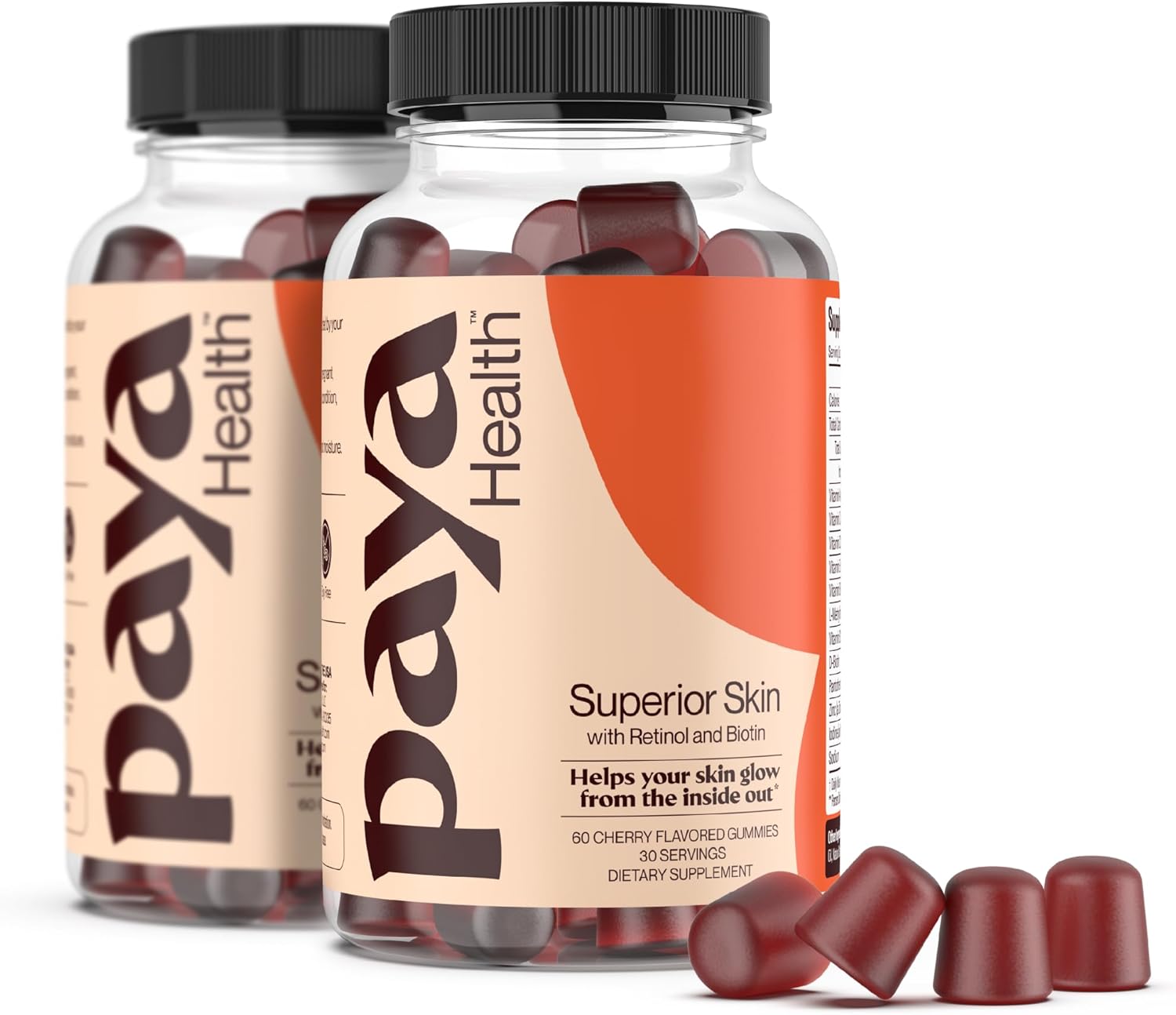 Superior Skin Gummies | Supports Clear, Smooth Skin, Healthy Hair & Nails | Vegan Skincare Supplement with Retinol & Biotin | Non-GMO, Gelatin-Free, Cherry Flavor, 60-Day Supply