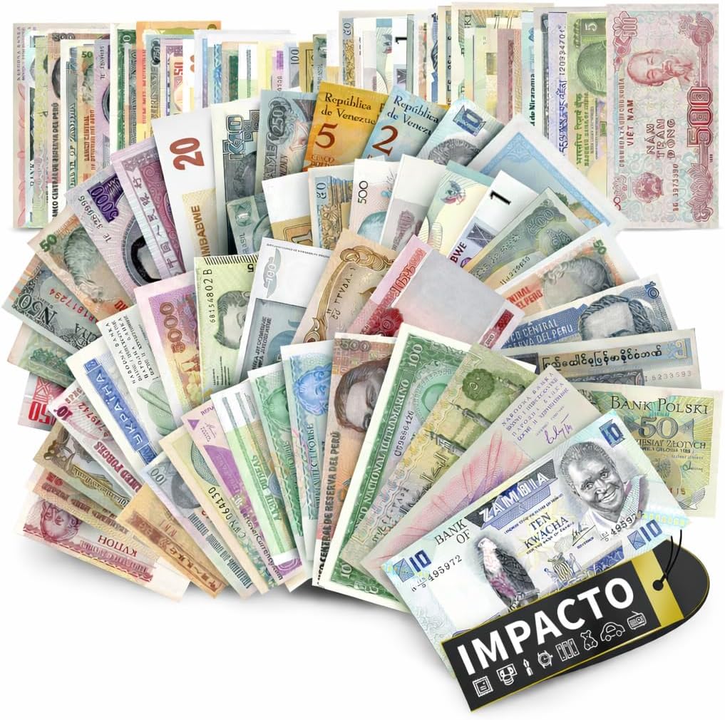 IMPACTO COLECCIONABLES | Collection of 100 Authentic World Banknotes – No Duplicates, Demonetized, from Various Countries | Ideal for Collectors, Includes Certificate of Authenticity