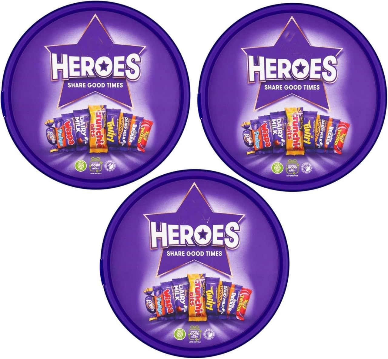 Christmas Chocolate Tub Heroes Chocolate Tub, 550g, Assorted Chocolates and Toffees (Pack of 3)