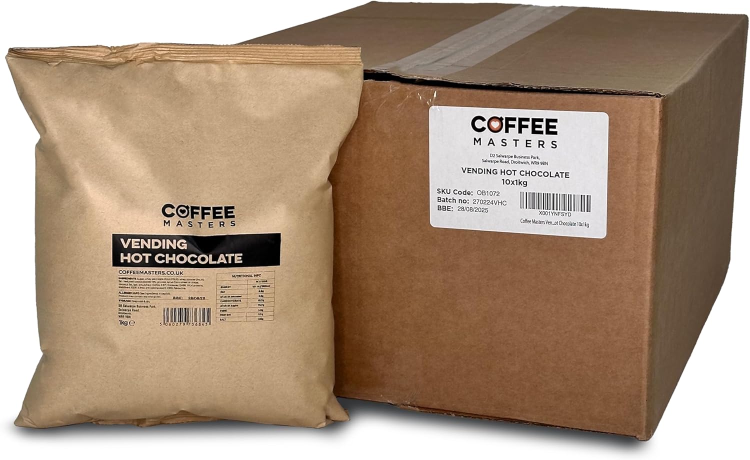 Coffee Masters Vending Machine Chocolate Powder - 10 Packs x 1kg - Premium Instant Hot Choco Perfect for Office Break Rooms, Cafeterias, Schools - Decadent, Rich Hot Cocoa Powdered Drink