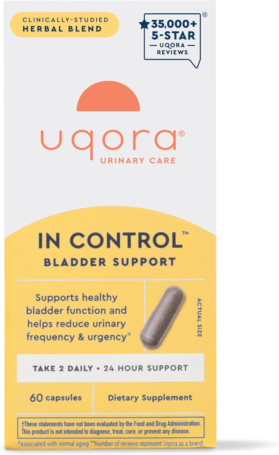 Uqora in Control Bladder Support - Daily Bladder Care & Support for Urinary Comfort - Made with botanicals, Like Horsetail & Spicebush - Gluten-Free & Vegetarian - 60 Capsules