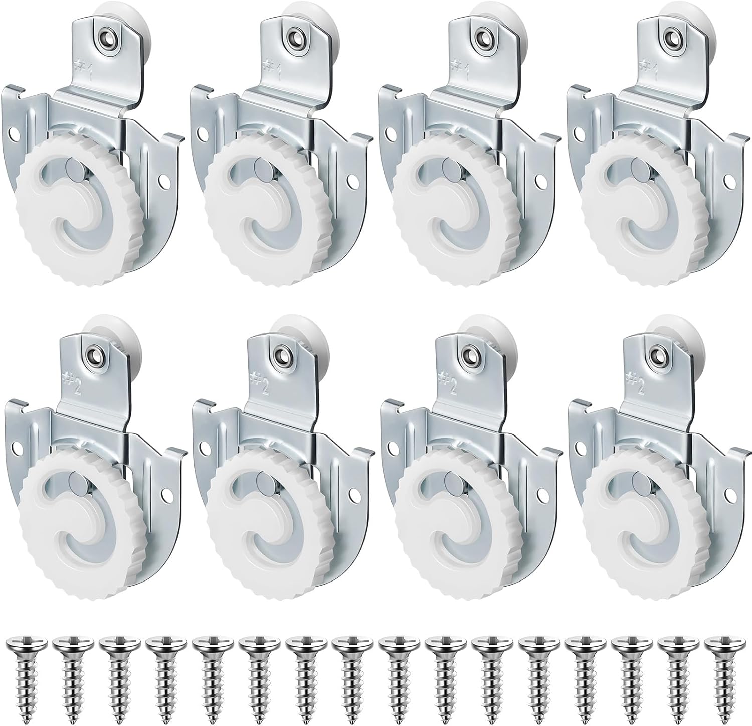 8 Pack Sliding Closet Door Hardware Rollers Wardrobe Cabinet Door Hangers Knob Adjustable Hooks with 16 Screws for Wardrobe Cabinet (#1, #2)