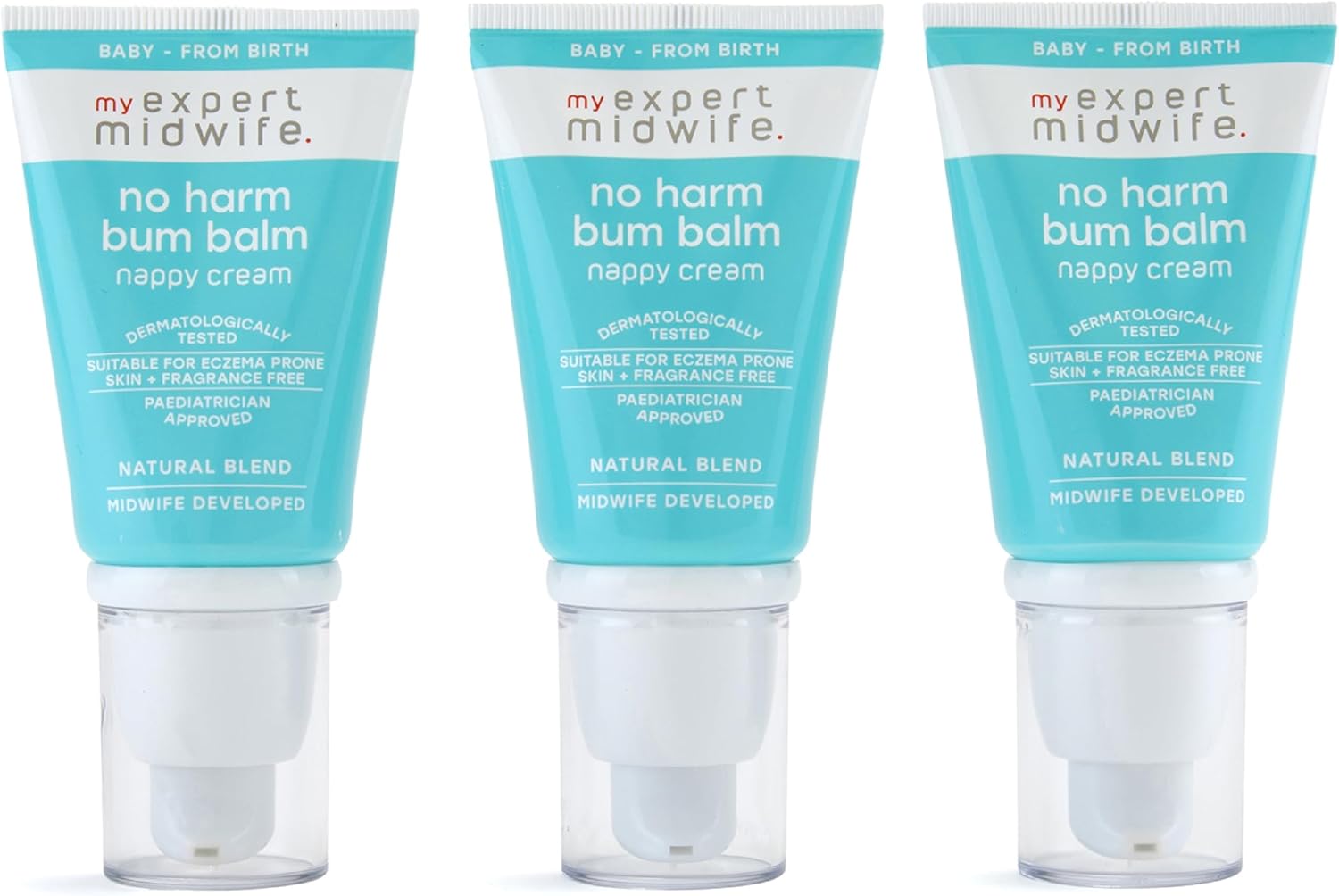 My Expert Midwife No Harm Bum Balm Nappy Cream, 100% Naturally Derived Baby Bottom Balm, protect & help recovery from nappy rash, gentle, moisturising serum. Suitable for Newborn babies - 30ml