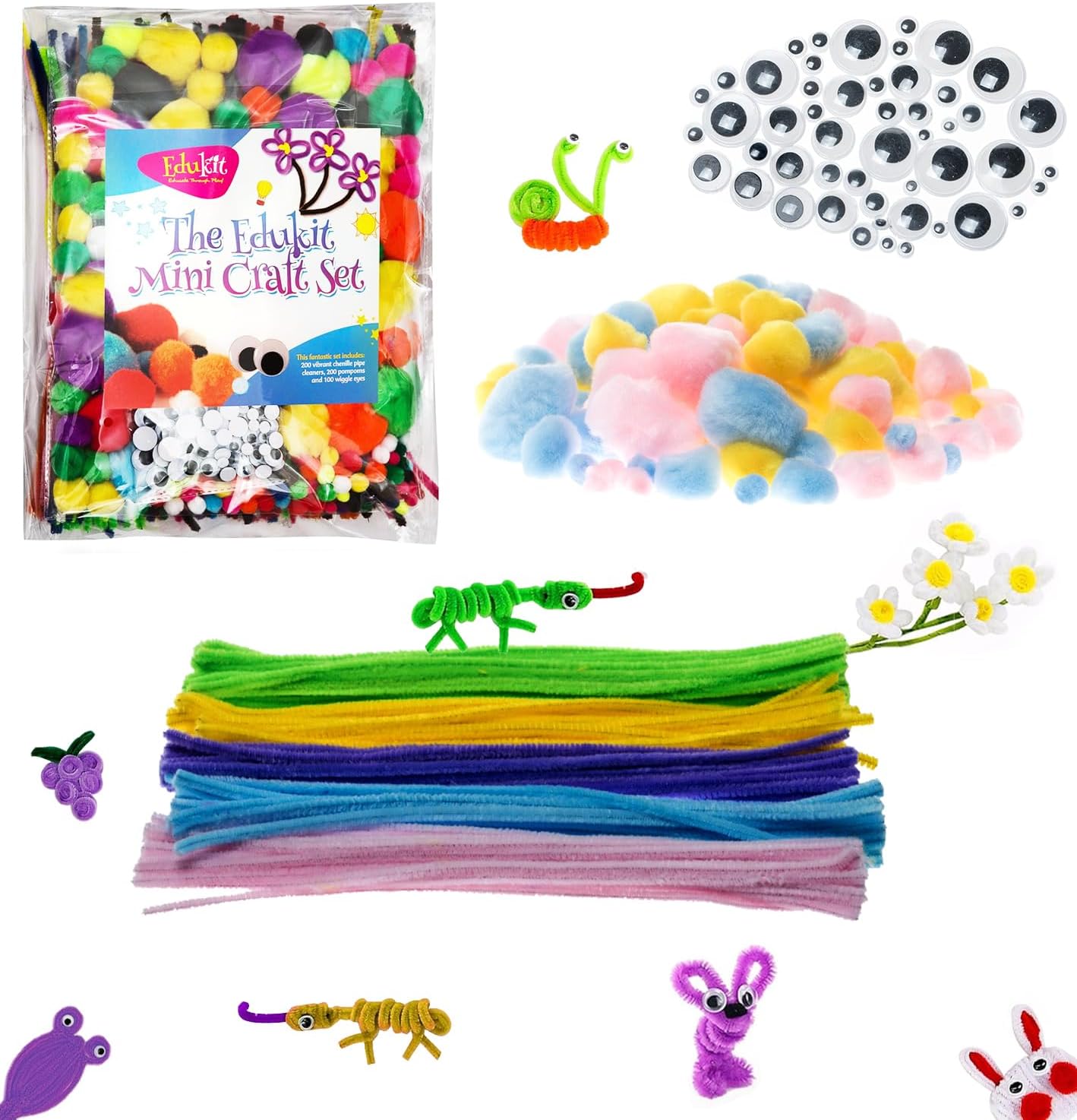 500-Piece Arts and Crafts Kit | Includes Pipe Cleaners, Pompoms, Googly Eyes | Assorted Sizes and Colours | DIY Craft Supplies for Kids & Adults | Perfect for Creative Projects and Fun Activities
