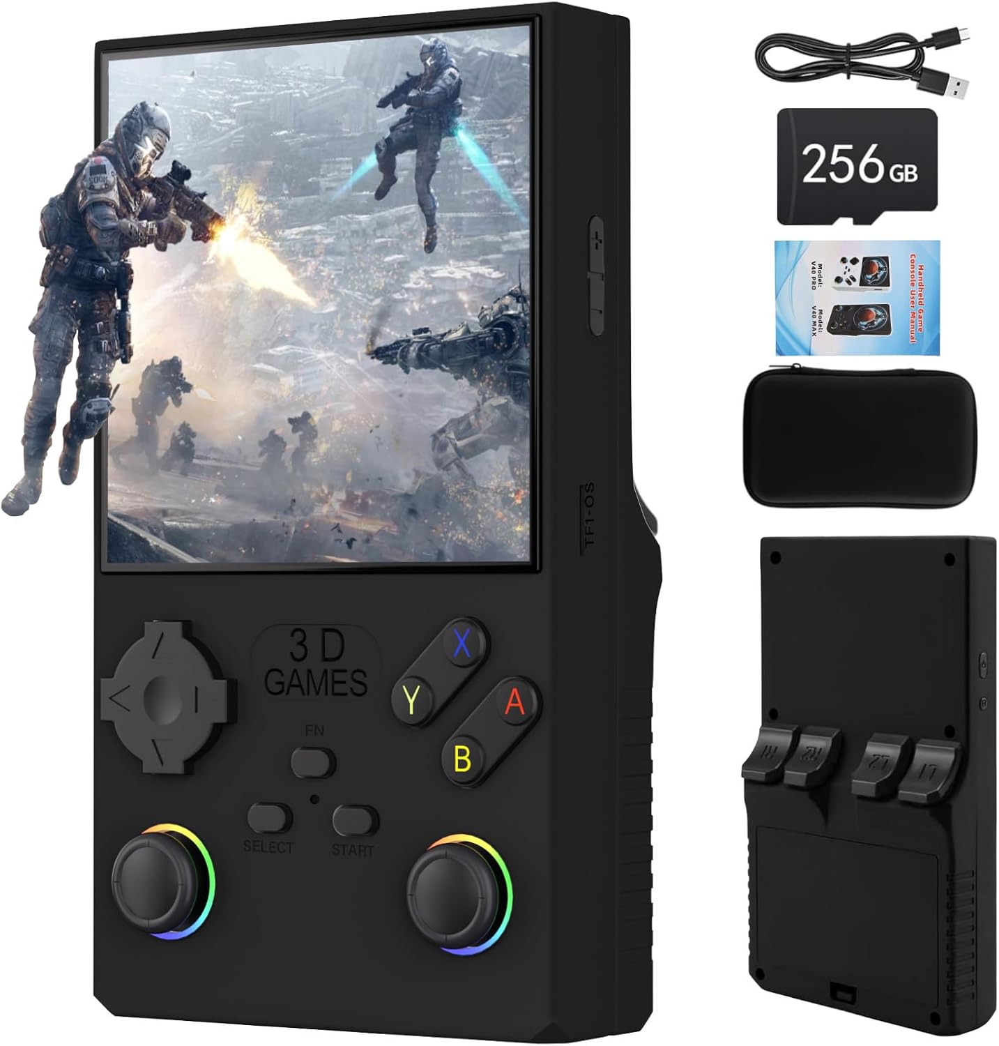 VELPAX V40 Retro Handheld Video Game Console, 40,000 Retro Games in 1 Game Console with Open Source Linux System, 256GB TF Card, 4" IPS Screen and 4000mAh Battery(Black)