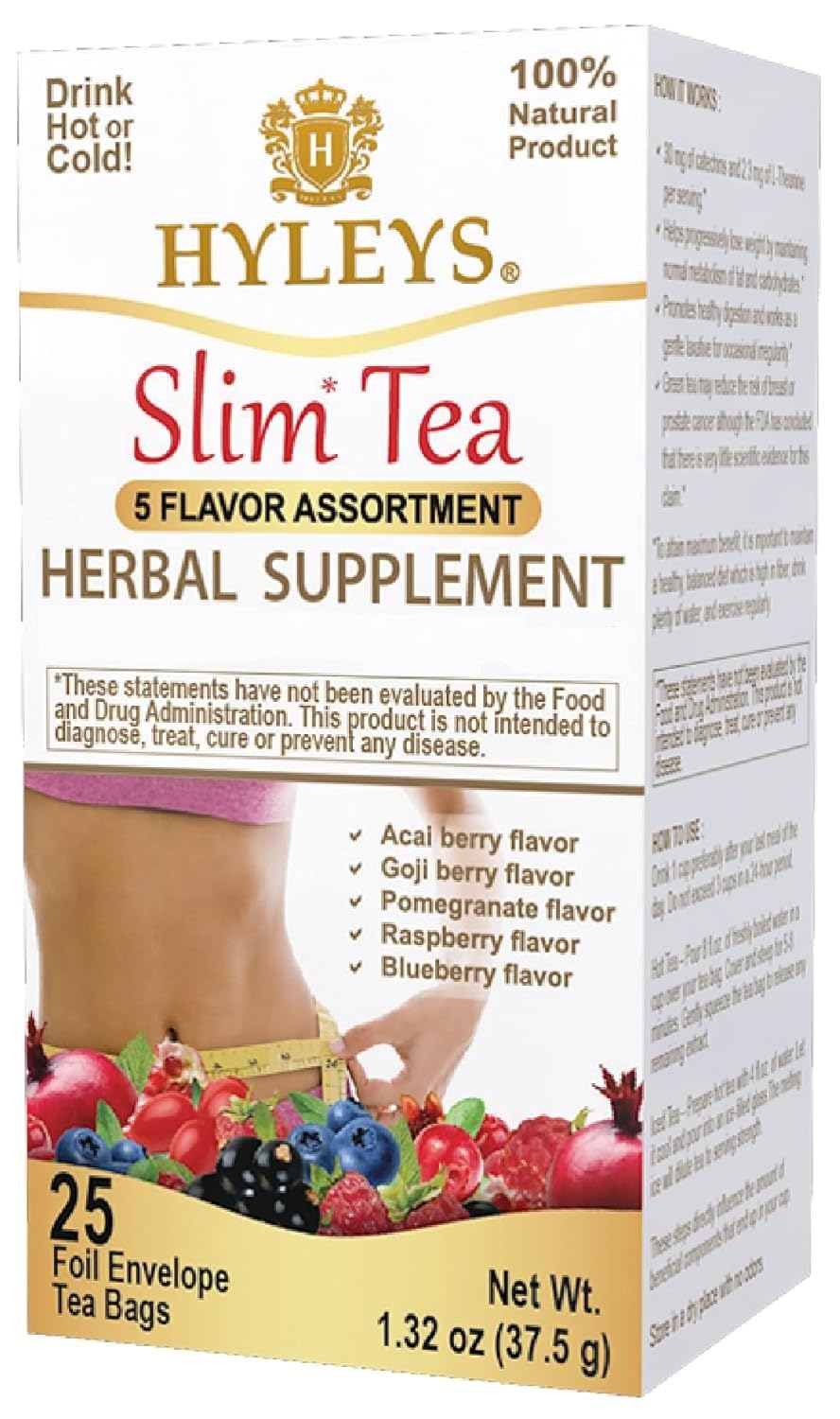 Hyleys Slim Tea 5 Flavor Assortment - Weight Loss Herbal Supplement Cleanse and Detox - 25 Tea Bags (6 Pack)