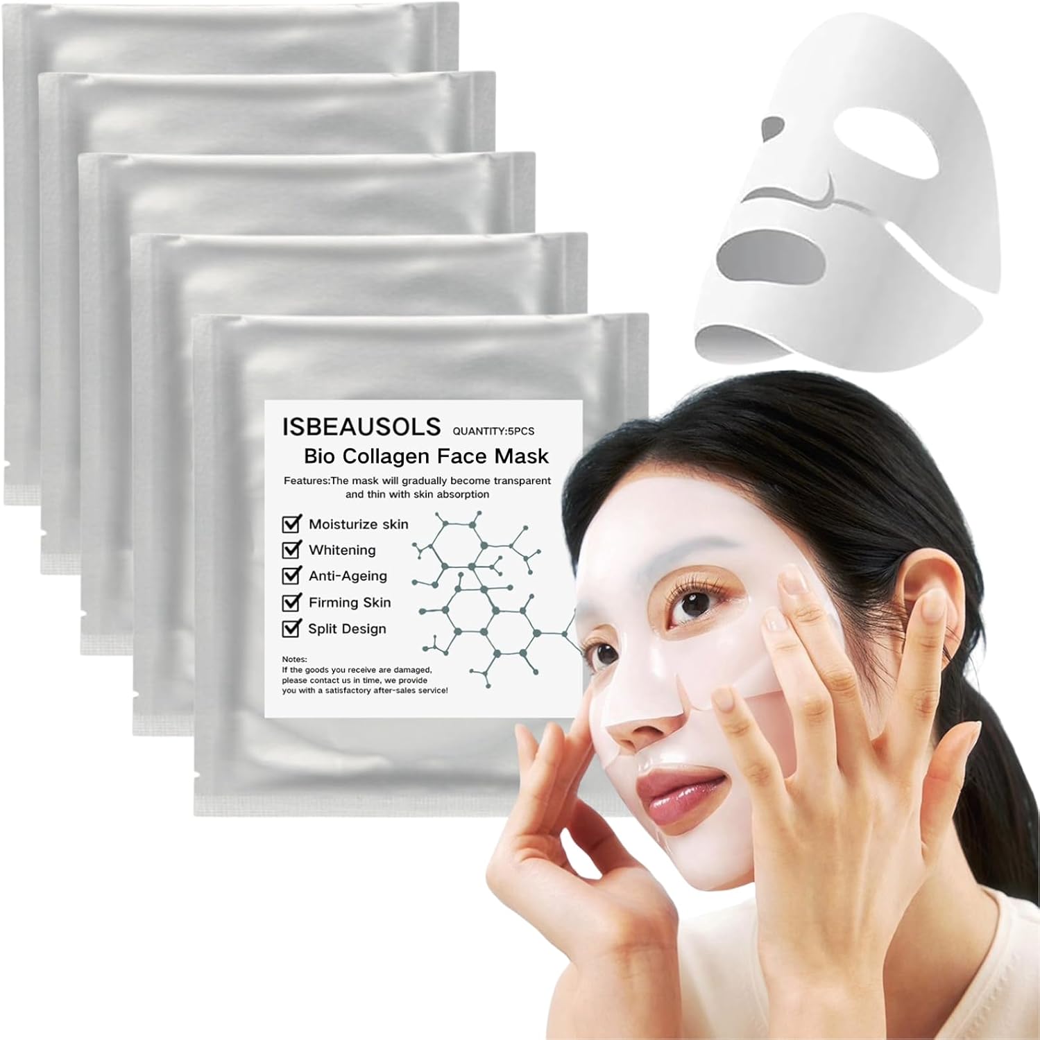 Bio Collagen Face Mask,5PCS Collagen Mask,Collagen Face Mask,Collagen Night Wrapping Mask,Deep Hydration Collagen Mask,Face Masks Skincare Overnight Hydrogel Mask,Face Masks Beauty Korean Face Mask