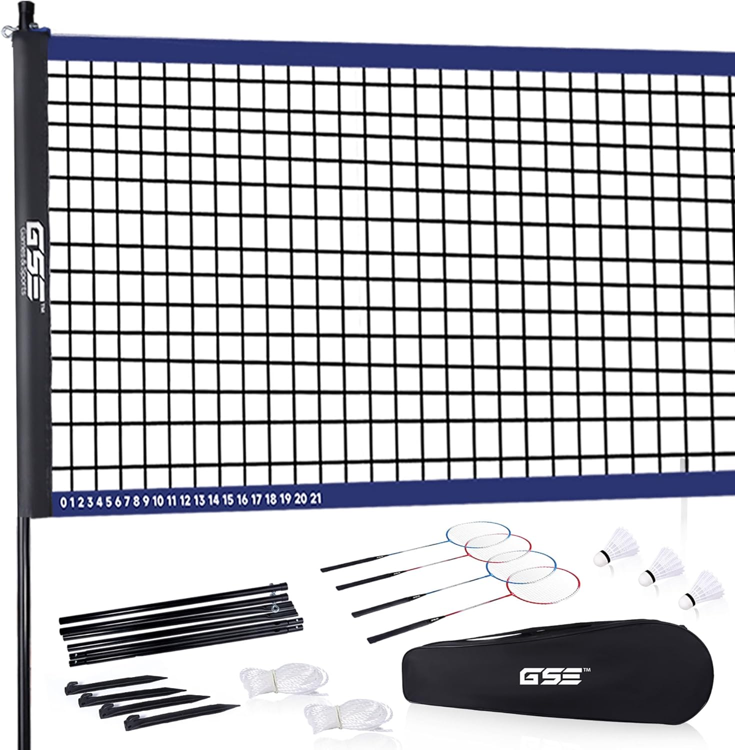 GSE Games & Sports Expert Outdoor Yard Sports Net Game Set for Backyards, Parks, Beach, Lawn. Volleyball Set, Badminton Set OR Volleyball & Badminton Combo Set Available