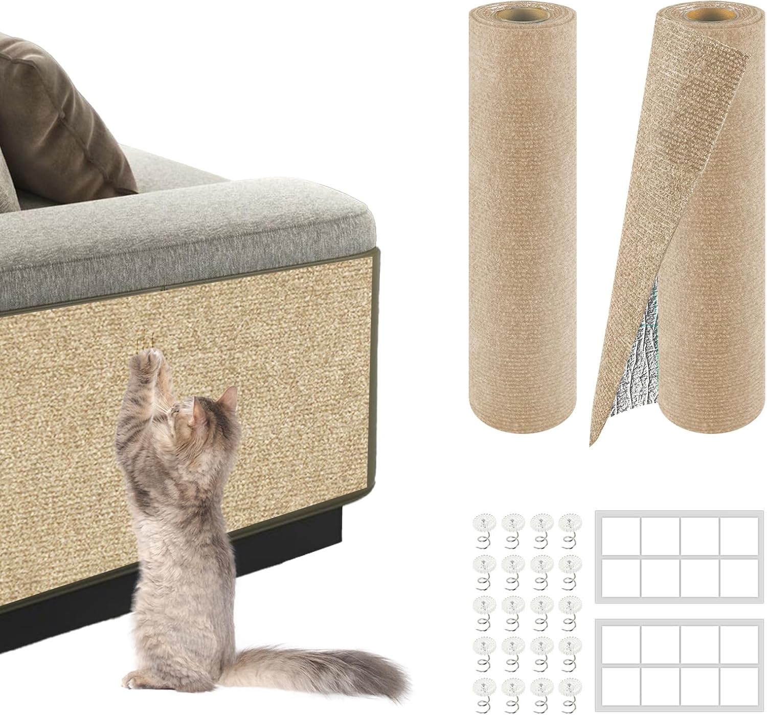 2 Pcs Total 78.7"x15.8" Cat Scratch Furniture Protector, Trimmable Couch Protector from Cat Claws, DIY Cat Scratcher for Couch Furniture or Wall Protector, and Covering Cat Tower(Khaki)
