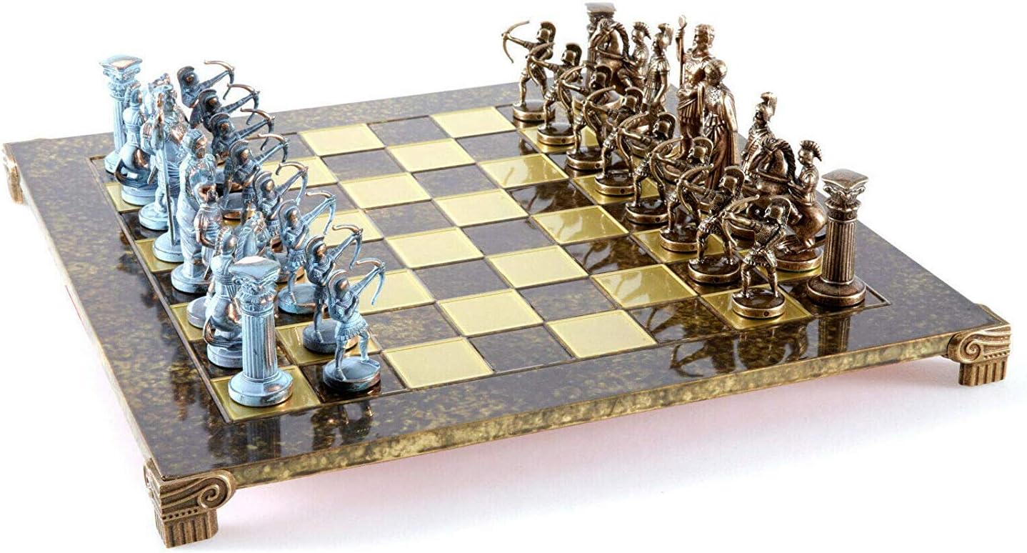Manopoulos Archers Large Chess Set - Roman Empire Theme - Blue&Copper & Brown Chess Board - 2 Players, Age 8+