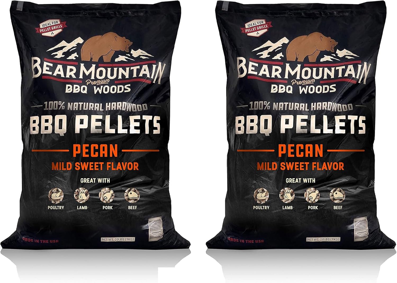 Bear Mountain BBQ 100 Percent All Natural Hardwood Pecan Mild Sweet Flavor Smoker Pellets for Outdoor Wood Pellet Grill (2 Pack)