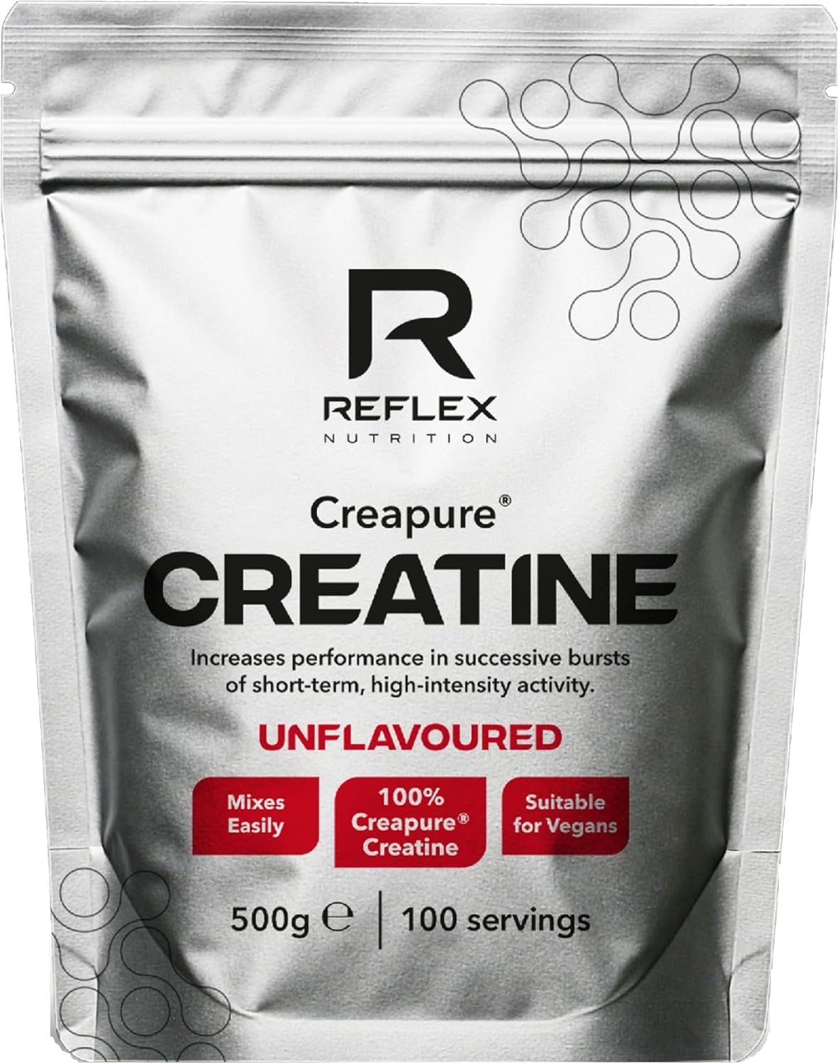 Reflex Nutrition Creapure® Creatine Monohydrate Powder Unflavoured - 100% Creatine for Strength, Muscle Gains & Recovery - No Fillers or Additives - 500g (Vegan Creatine 5g per Serving, 100 Servings)