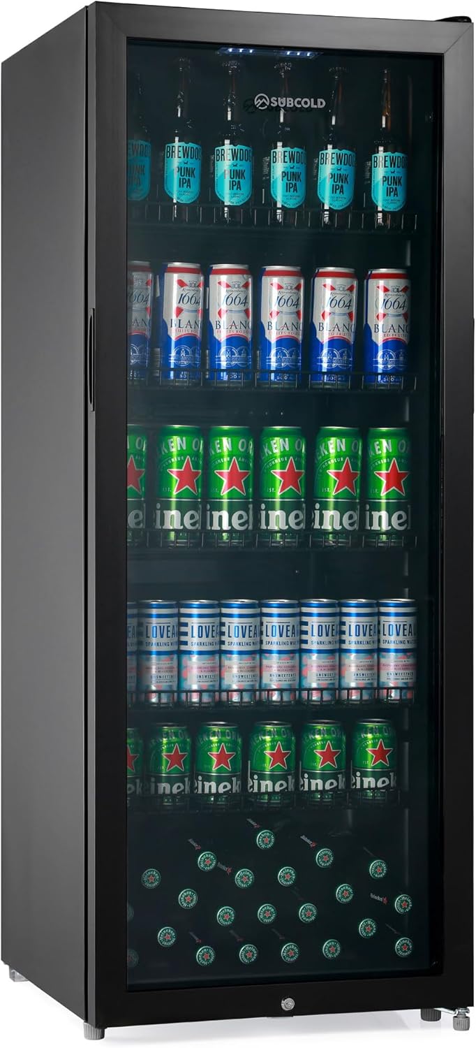 Subcold MAXI250LED Tall Drinks Fridge with Glass Door | 237L Upright Can Cooler | Ideal for Home Bars, Kitchens, and Entertaining Spaces (Black)