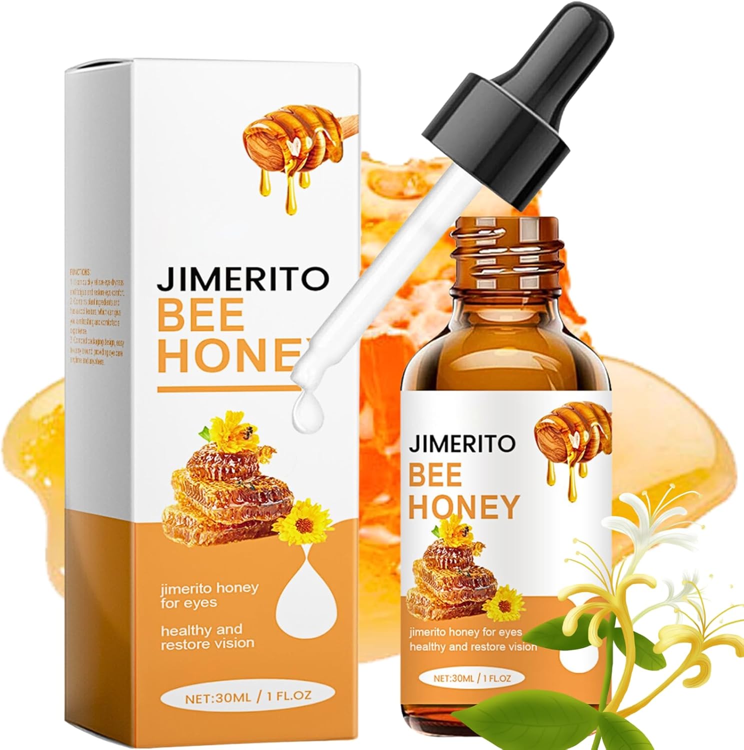 Tongyend Jimerito Honey Eye Drops, Jimerito Honey for Eye, Bee Honey for Eye, Stingless Bee Honey Eye Drops, Moisturize Eye, Relieve Fatigue, Gentle Eye Protection, Clear Eyesight, 30ML