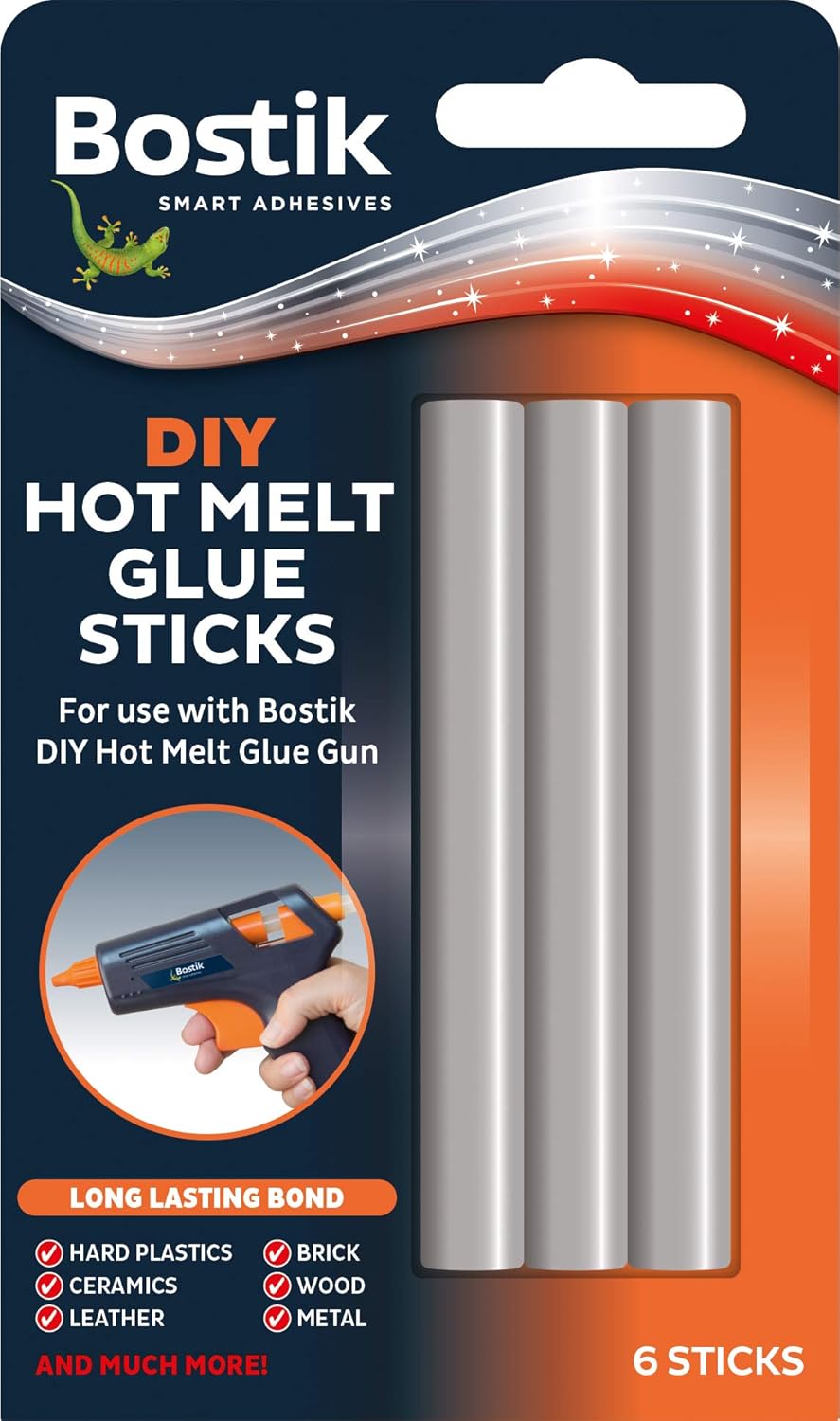 Bostik DIY Hot Melt Glue Gun Sticks, Ultra Strong, Long Lasting Bond, Colour: Clear, Size: Pack of 6