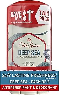 Old Spice Antiperspirant and Deodorant for Men, 24/7 Sweat and Odor Protection, Invisible Solid, Deep Sea with Ocean Elements Scent, 2.6 oz (Pack of 2)