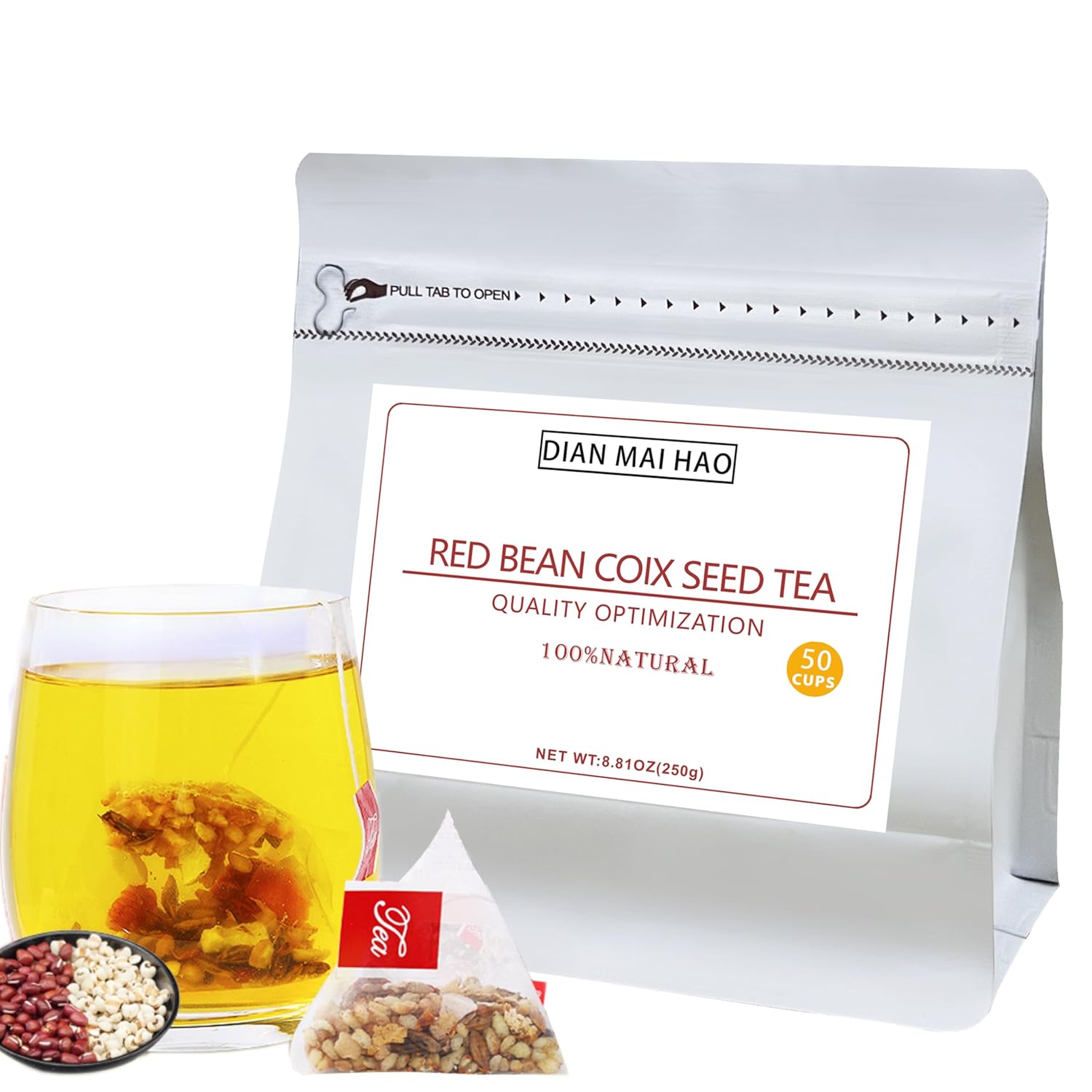200g 7.05 OZ 10g*20bag Red Bean Coix Seed Poria Tea, 红豆薏米茯苓茶, Chinese Herbal Tea Clearing Dampness, 祛湿茶, Barley/Cassia/Licorice Root/Gordon Fruit/Orange Peel Combination Floral Tea Bag