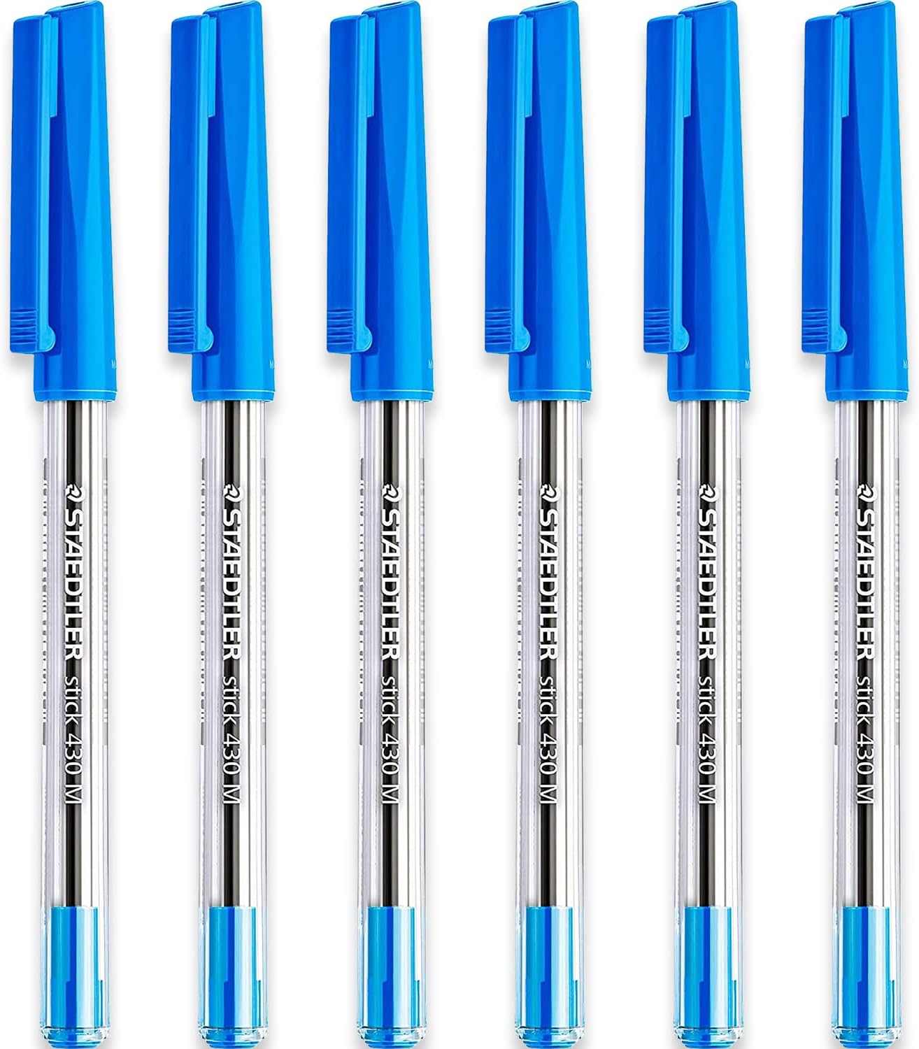 STAEDTLER Medium 0.5mm 430 M Stick Ballpoint Pens Writing Pen Smooth - Blue Ink (6)