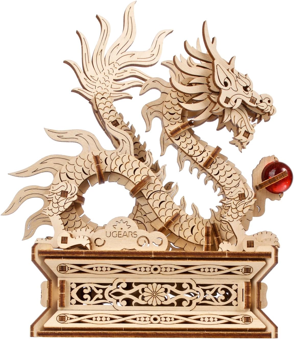 UGEARS Wood Dragon 3D Puzzle - Model Building Kits Puzzle Box with Secret Drawer - Chinese 3D Dragon Wooden Puzzle Hobbies For Men - Easy Wooden Models For Adults to Build for Fathers Day - 141 Pcs