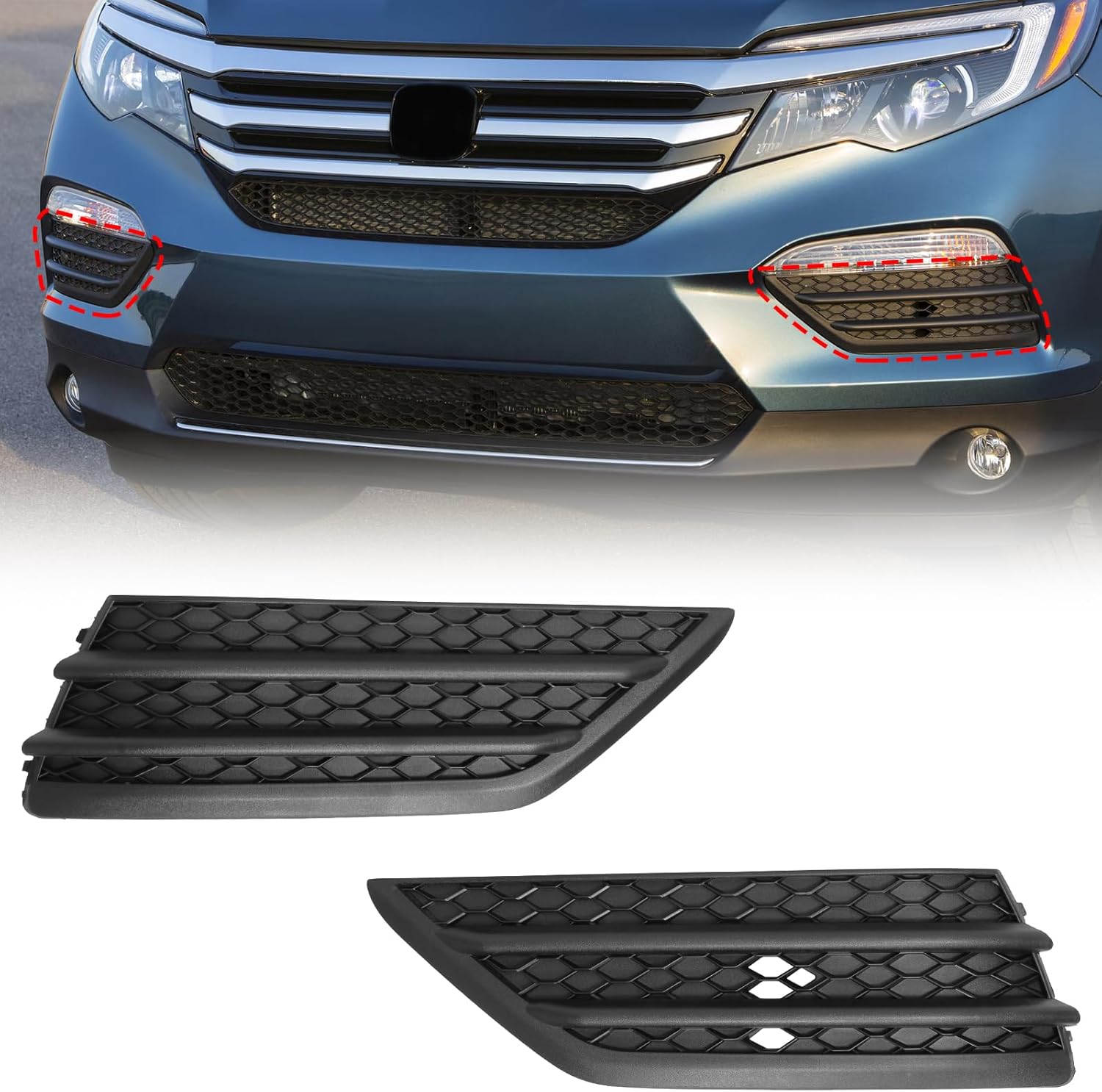 BXZ Front Bumper Insert Fog Light Lamp Cover Outer Grille Pair for 2016 2017 2018 Honda Pilot LX EX EX-L