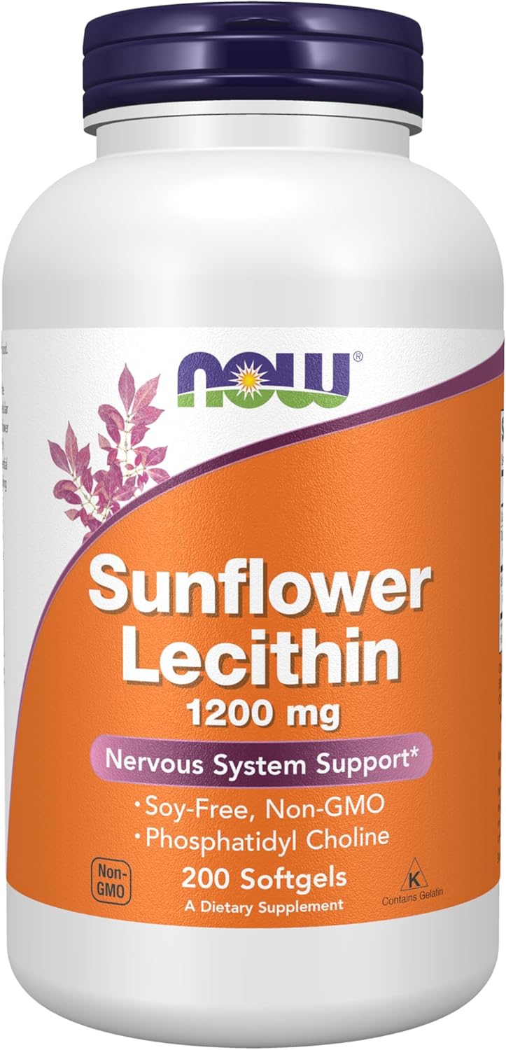 NOW Supplements, Sunflower Lecithin 1200 mg with Phosphatidyl Choline, 200 Softgels
