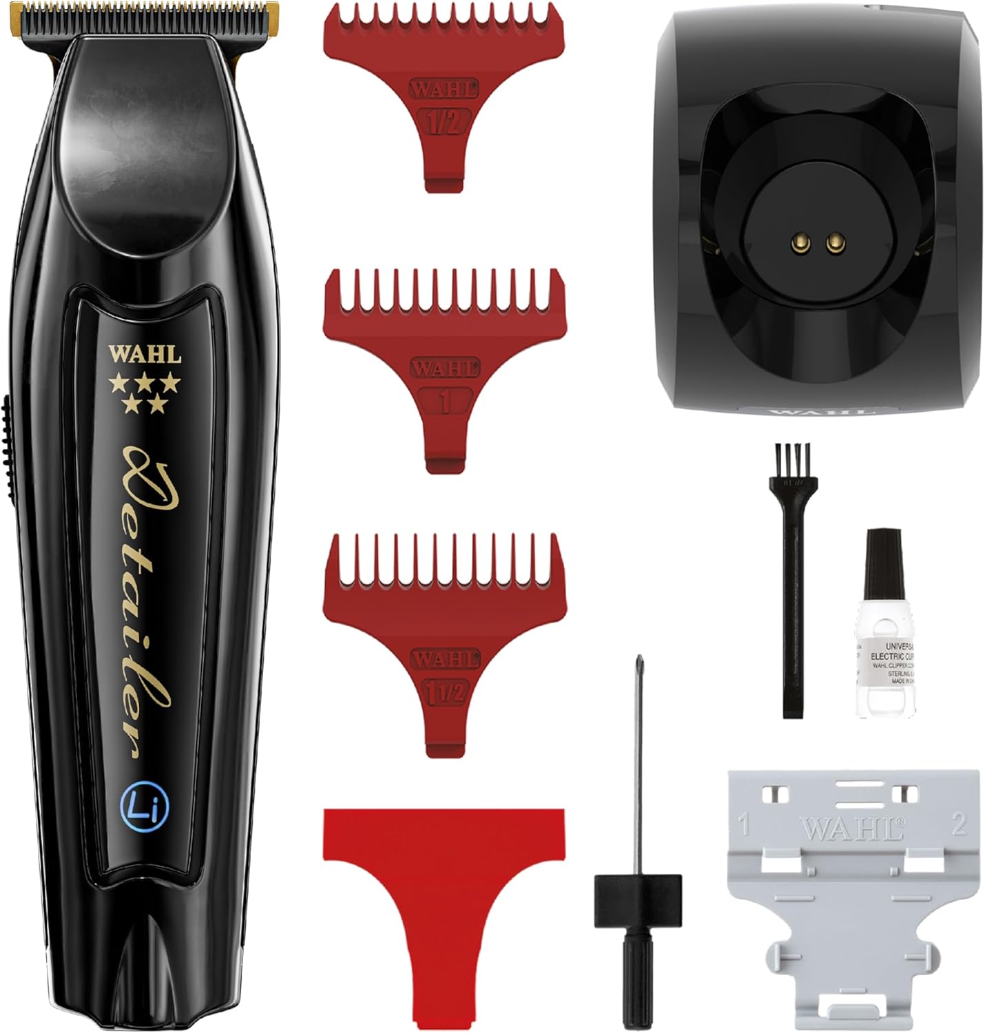 Wahl Cordless Black Detailer Barber Trimmer, Professional Extra-Close Cutting Adjustable & Wide Blade, Carbon-Steel Blades with Diamond-Like Coating