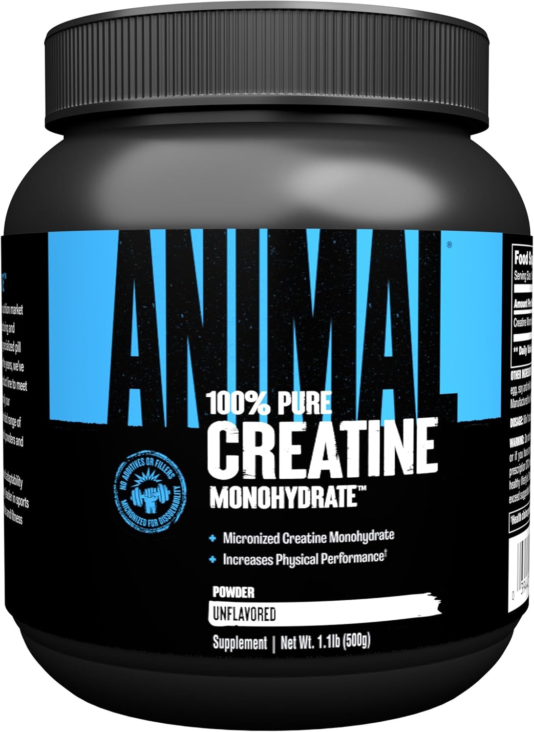 ANIMAL Pure Creatine Monohydrate – Pure, micronised Creatine Monohydrate Powder – 5 g Creatine per Serving – Easily Absorbed & unflavoured – 500 g