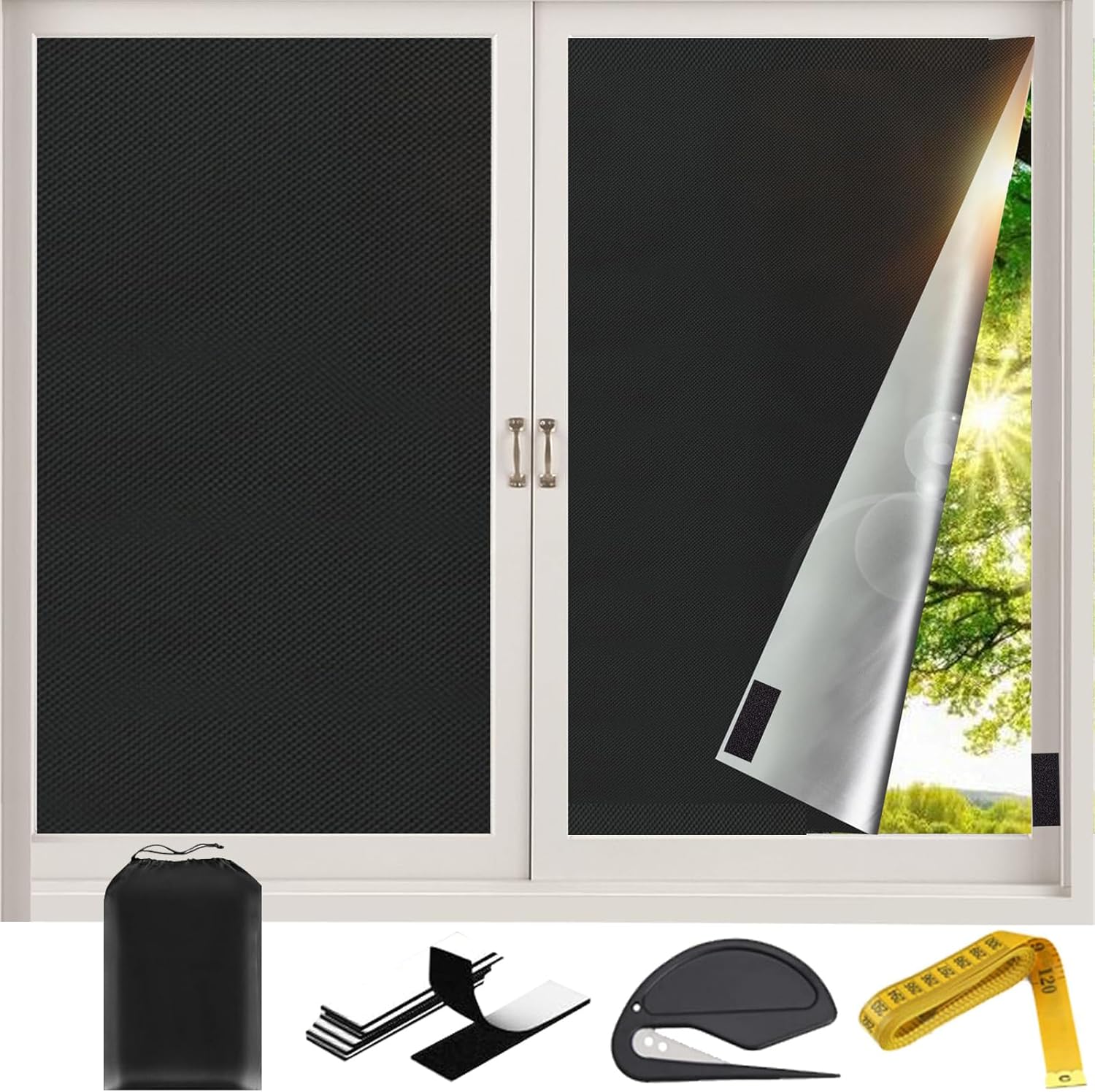 Dicunoy Blackout Blinds No Drill, 300x145CM Portable Window Blackout Blinds Shades Stick On, 100% Blackout Window Cover Large, Temporary Room Darkening Blackout Curtains for Nursery, Room, Travel