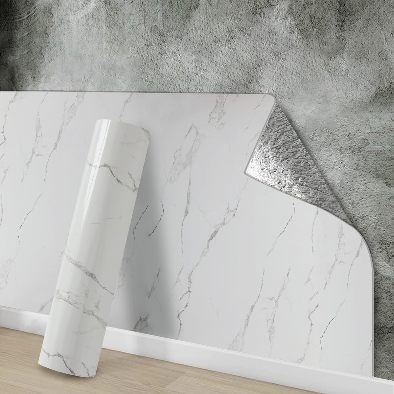 Tarwanear Tile Stickers Marble 1 Roll 3mx40cm Waterproof Oil Proof Self Adhesive Wall Tiles PVC Wall Stickers White Peel and Stick on for Kitchen Bathroom Home Decor