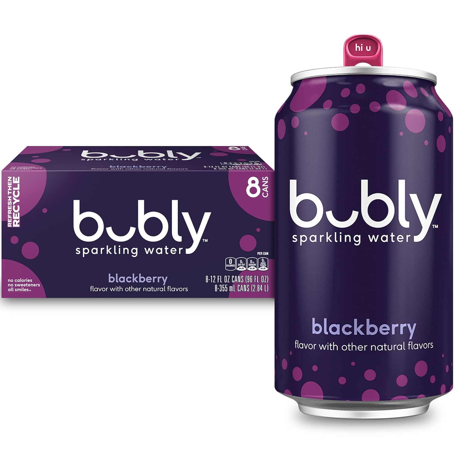 bubly Sparkling Water, Blackberry, 12 Fl Oz Cans (8 Pack) | Zero Sugar, Zero Calories, Seltzer Water
