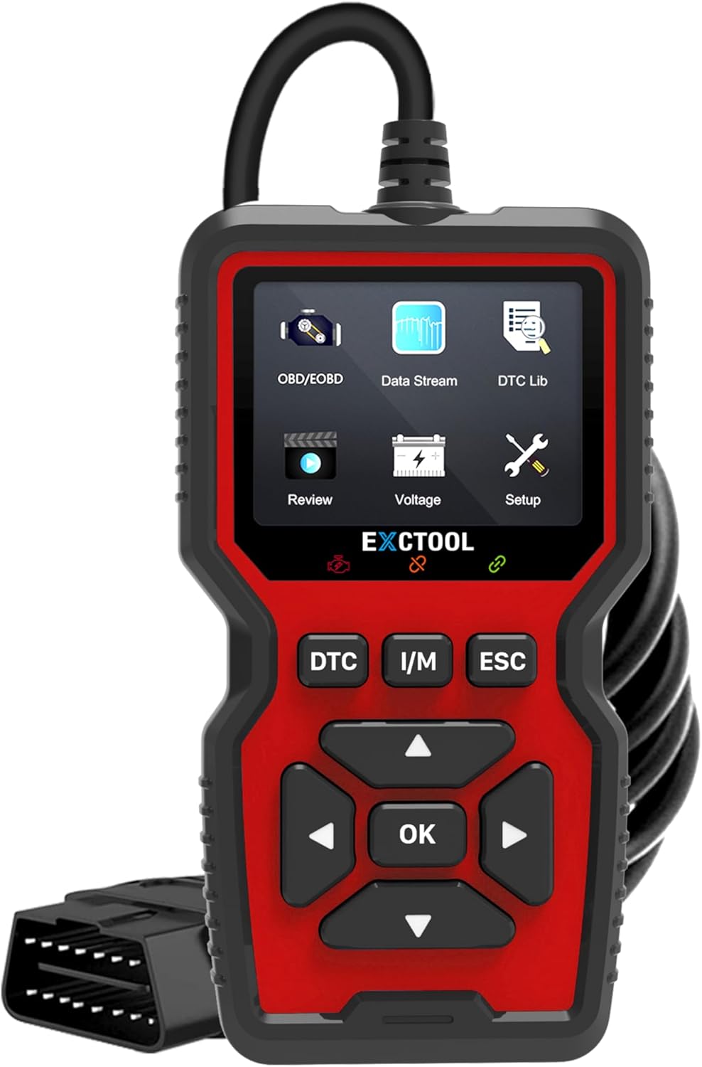 Exctool OBD2 Scanner Car OBD II Code Reader with Reset Auto Enhanced Full OBD Mode Check Engine Light Diagnostic Scan Tool for 2001+ Petrol & 2004+ Diesel Vehicles, Red