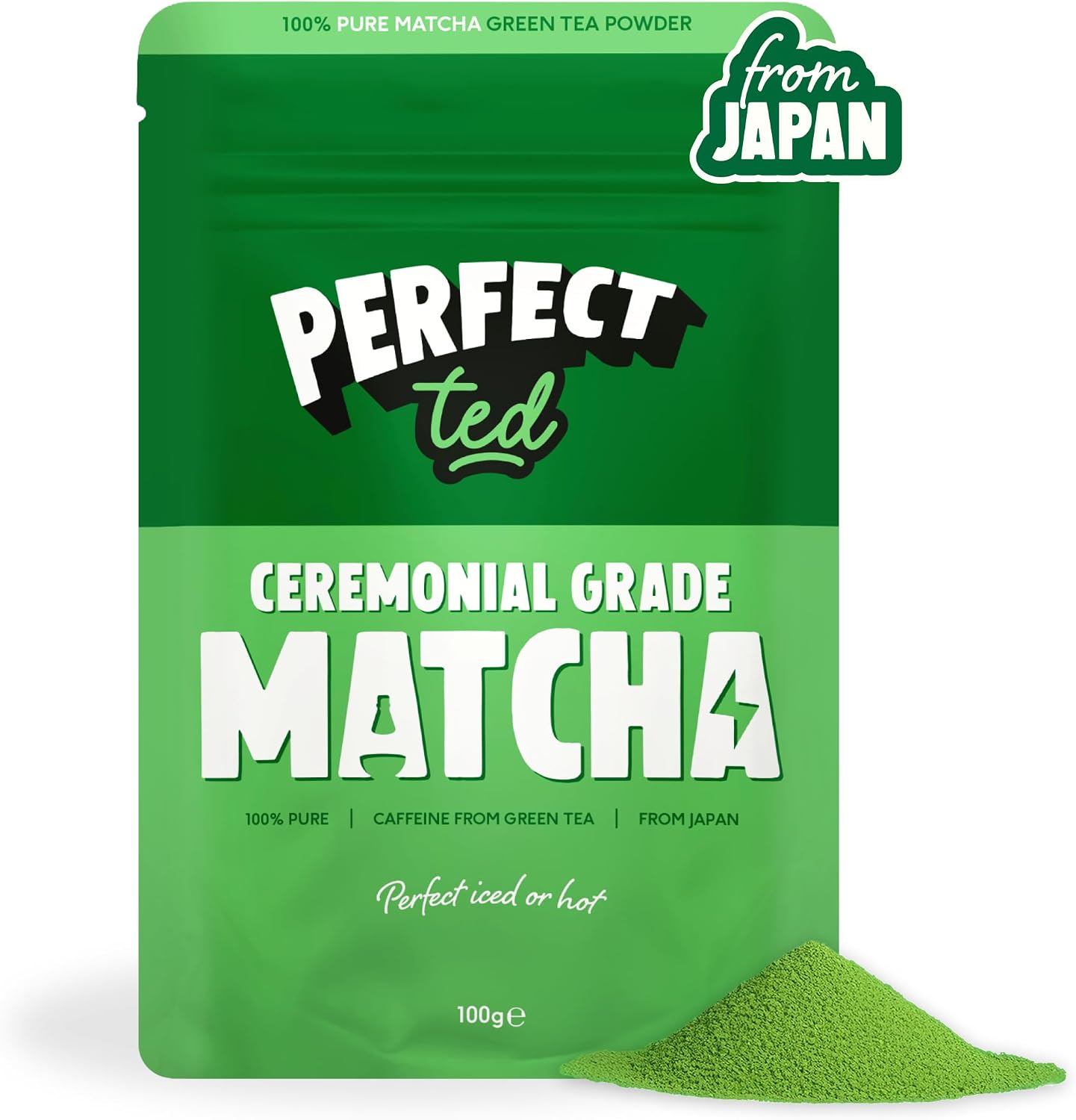 PerfectTed Matcha Powder, Ceremonial Grade Japanese, 100g (100 Servings), Perfect for Lattes & Smoothies | Premium Matcha Fuel | with L-Theanine | Antioxidants | Vegan | Gluten-Free (100g)