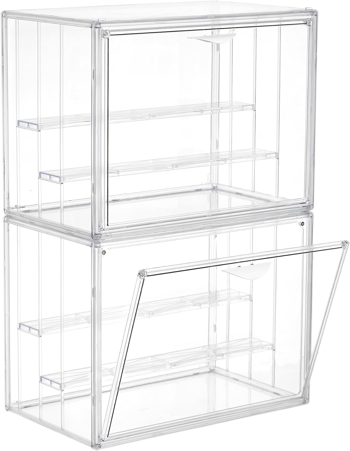 Acrylic Display Case for Collectibles 3 Layer Adjustable Figure Display Case with Magnetic Door Clear Stackable Display Box for Figures Showcase 2Pack