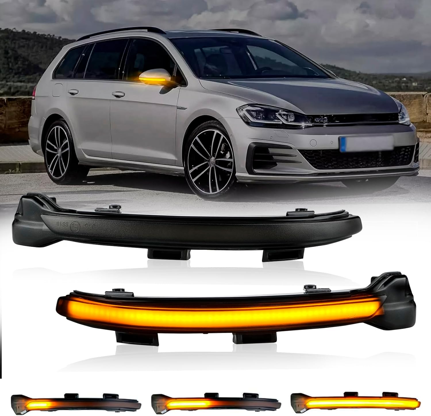 D-Lumina Sequential LED Side Mirror Turn Signal Lights Smoked Lens for VW Golf 7 MK7 MK7.5 7.5 VII GTI R GTD Jetta Sportsvan Touran, Dynamic Indicator Mirror Marker Blinker Light Lamp, Pack of 2