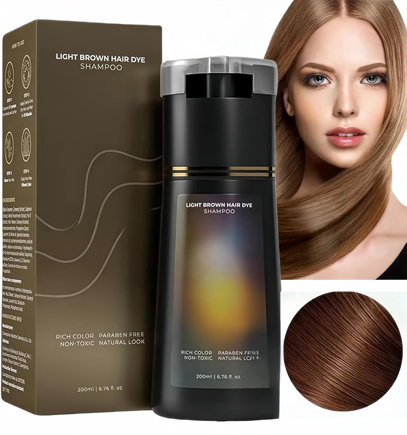 Polar Hair Dye Shampoo,3 in 1 Shampoo for Color Treated Hair,Brown Hair Dye,Natural Plant Hair Dy/e Sham/poo,Pol/ar Hair Care,Ha/ir Care Instant Dye Sham/poo,Ha/ir Dye Pure Plant Extract(Light Brown)