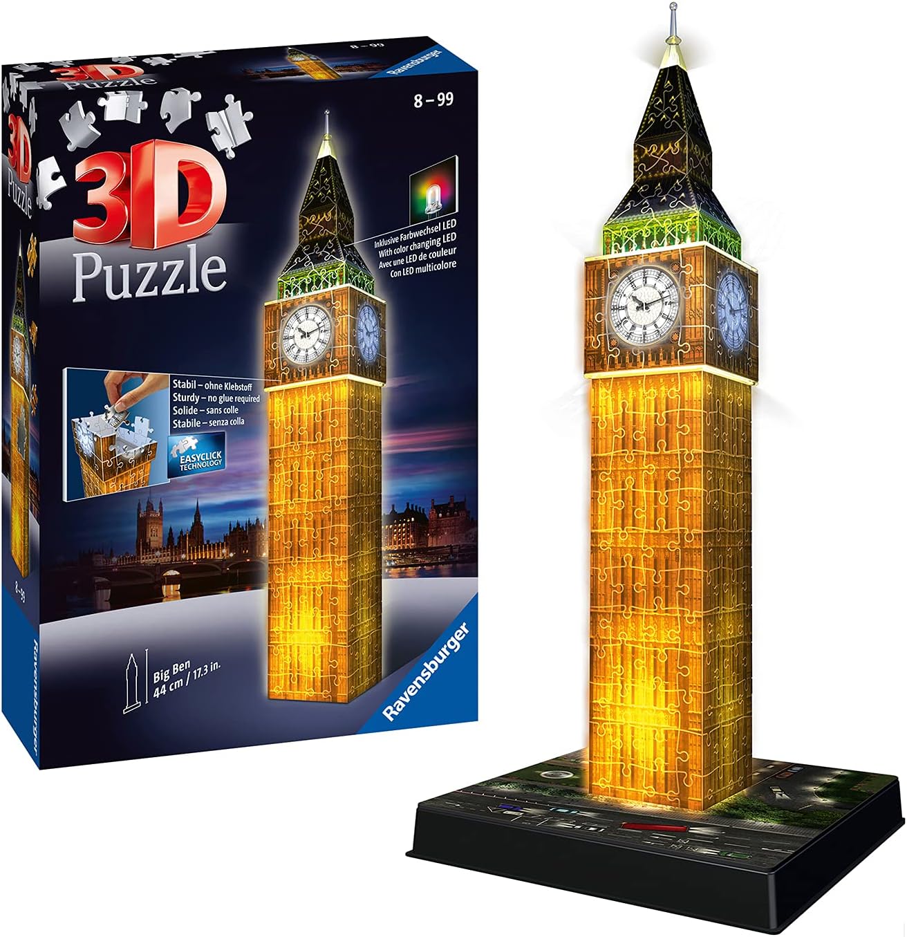 Ravensburger Big Ben 3D Jigsaw Puzzle for Adults and Kids Age 8 Years Up - Night Edition with LED Lighting - 216 Pieces - No Glue Required