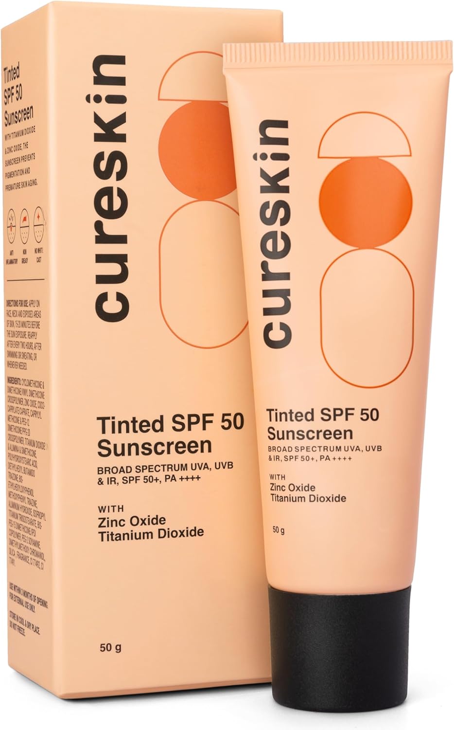 Cureskin Mineral Sunscreen Matte Finish Tinted SPF 50 PA++++ | Broad Spectrum Sun (UVA/UVB/IR) Protection with Titanium Dioxide, 50 g (Pack of 1)