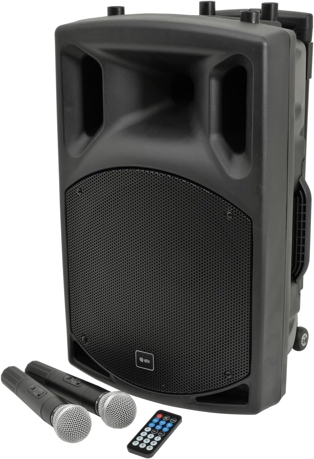 QTX, QX15PA Wireless Portable PA System Complete with Two Wireless Microphones, Bluetooth Connectivity, 8-Hour Battery life, Ideal for Events, Performances, Presentations
