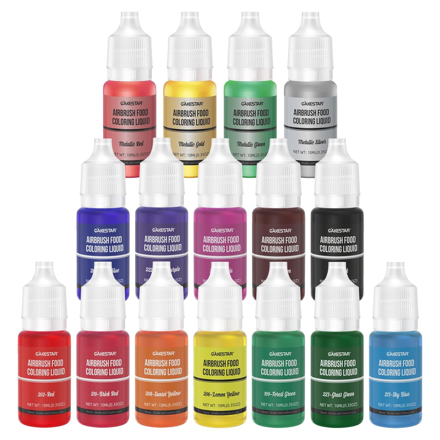 Cakestar Food Coloring Liquid for Airbrush, 16 Colors Airbrush Food Coloring for Cake, Cookies Decorating (.35 fl.oz/bottle)