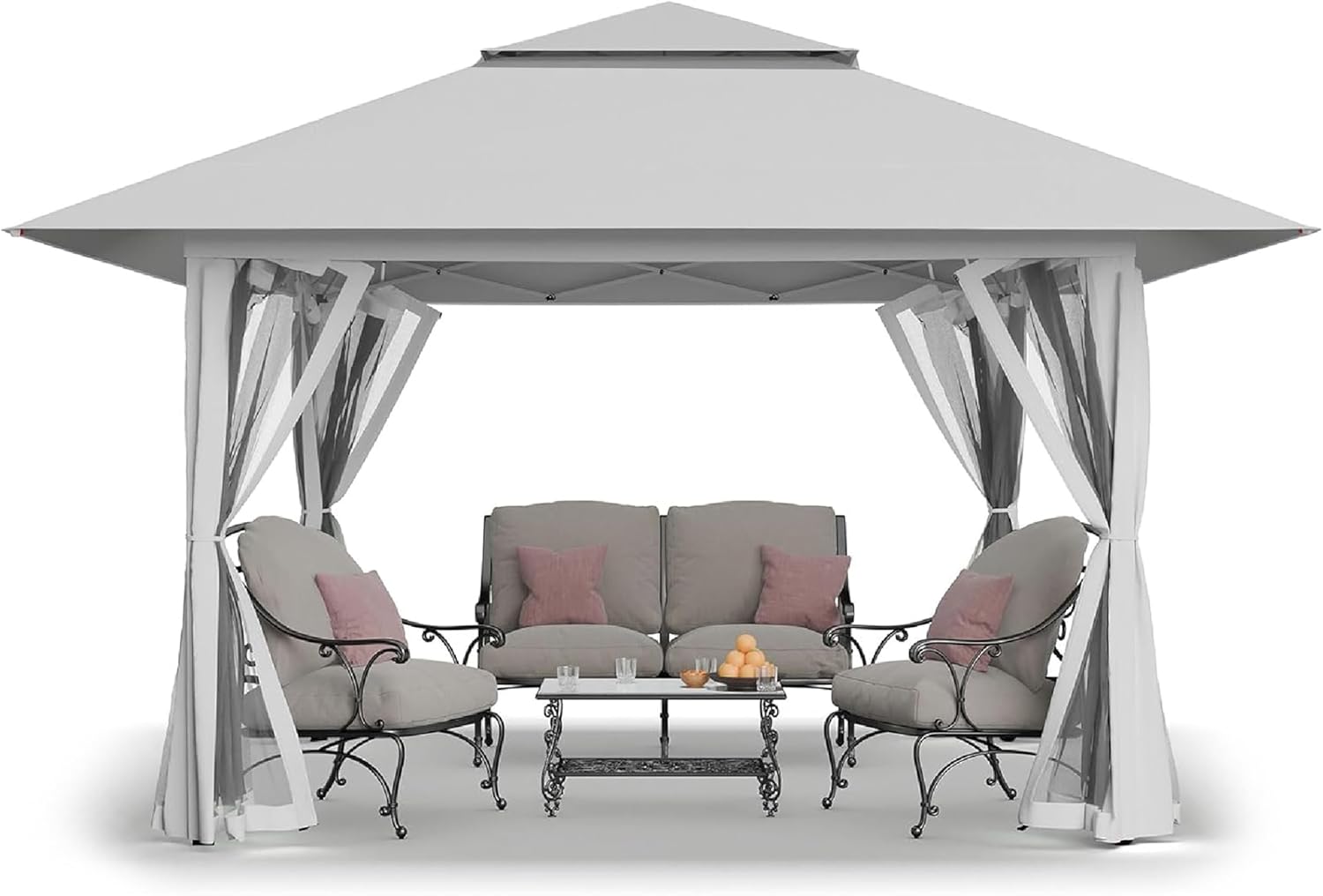 CROWN SHADES 13x13 Pop Up Gazebo, Canopy Tent, Gazebos on Clearance - Outdoor Gazebo for Backyard & Patio Furniture - Carpa Pop Up Tent with Wheeled STO-N-Go Cover Bag (Grey)