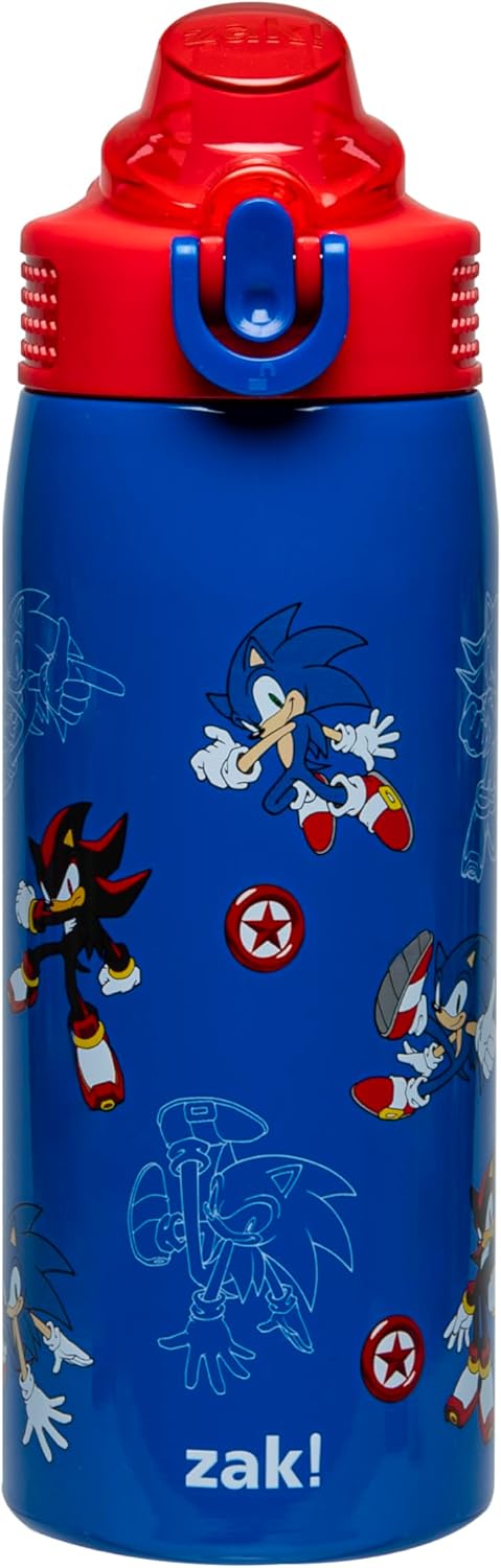 Zak Designs Sonic the Hedgehog Sage Kids Water Bottle For School or Travel, 19oz Stainless Steel Water Bottle With Straw, Handle, and Leak-Proof, Pop-Up Spout Cover (Sonic & Shadow)